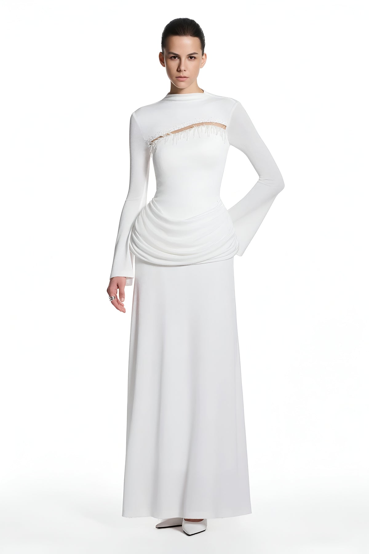 Jersey Rivet Gathering Maxi Dress