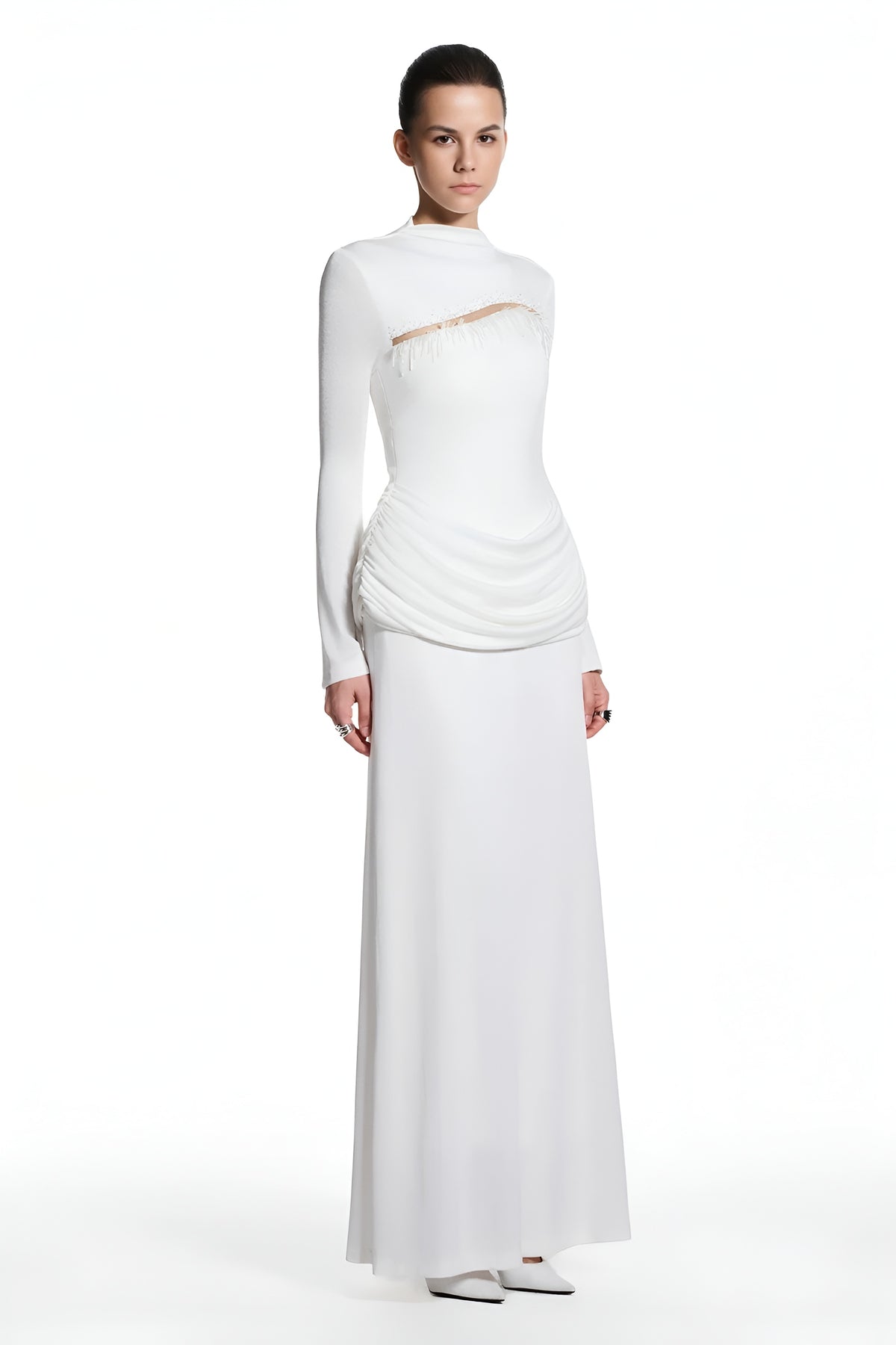 Jersey Rivet Gathering Maxi Dress