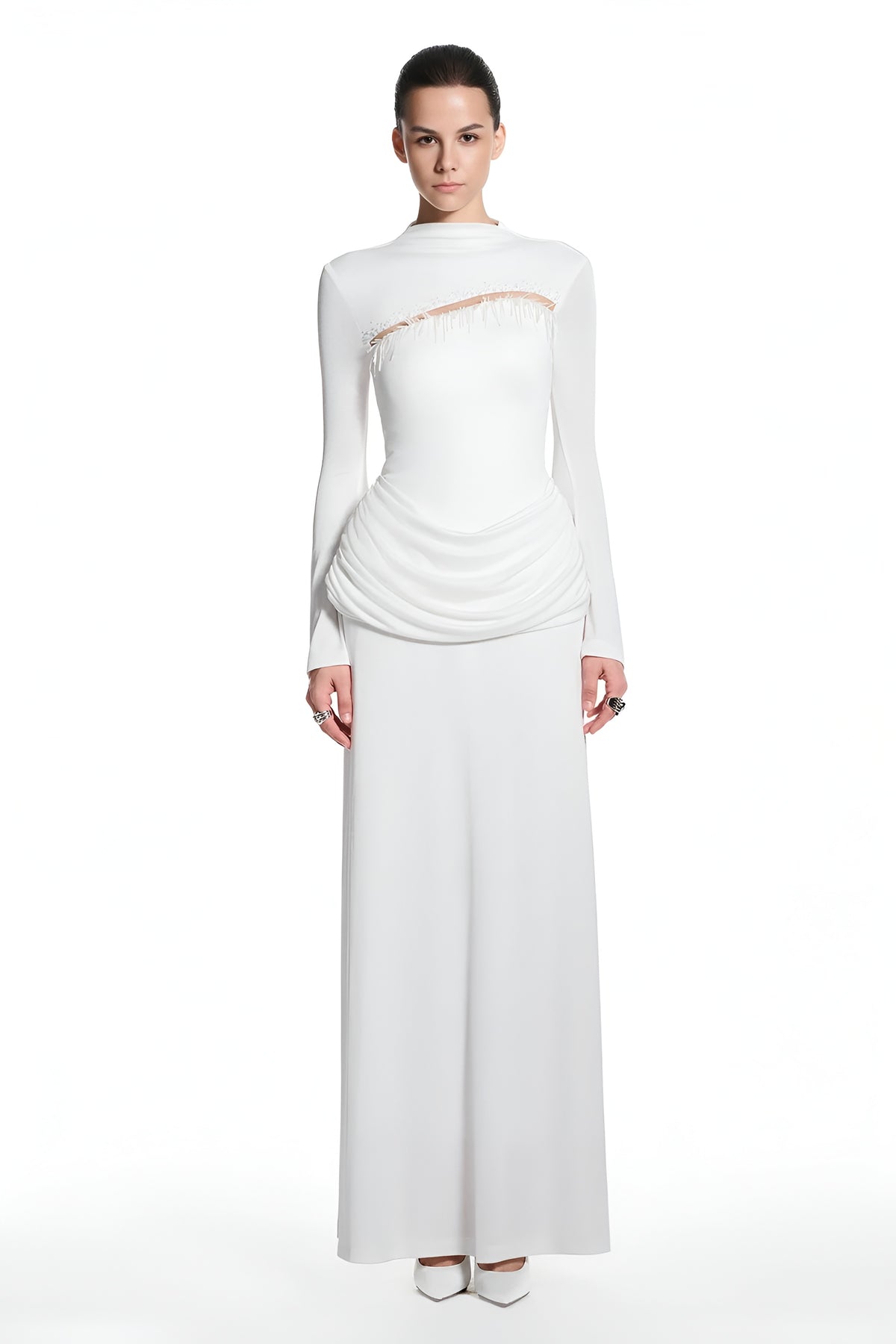 Jersey Rivet Gathering Maxi Dress