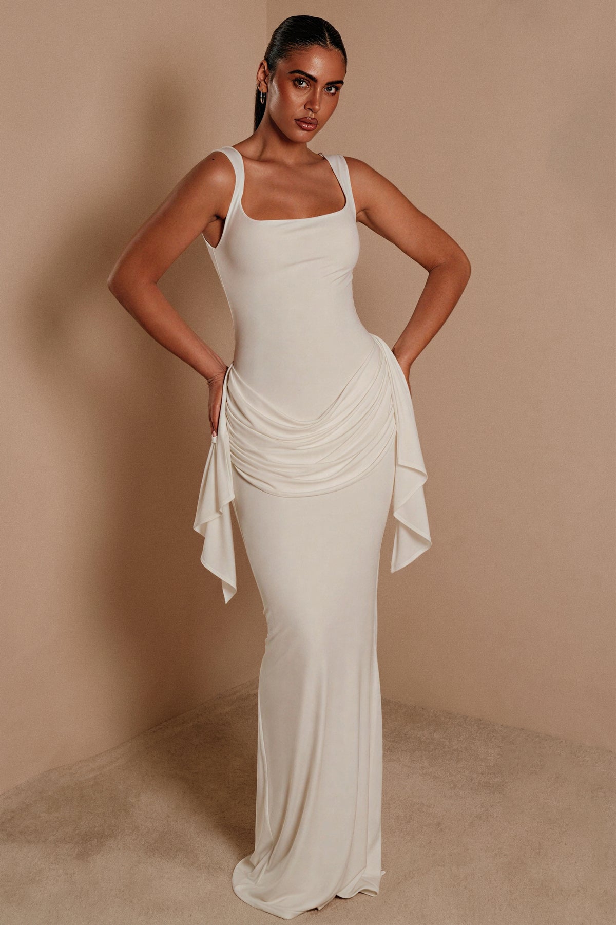 Slip Gathering Maxi Dress With Cape