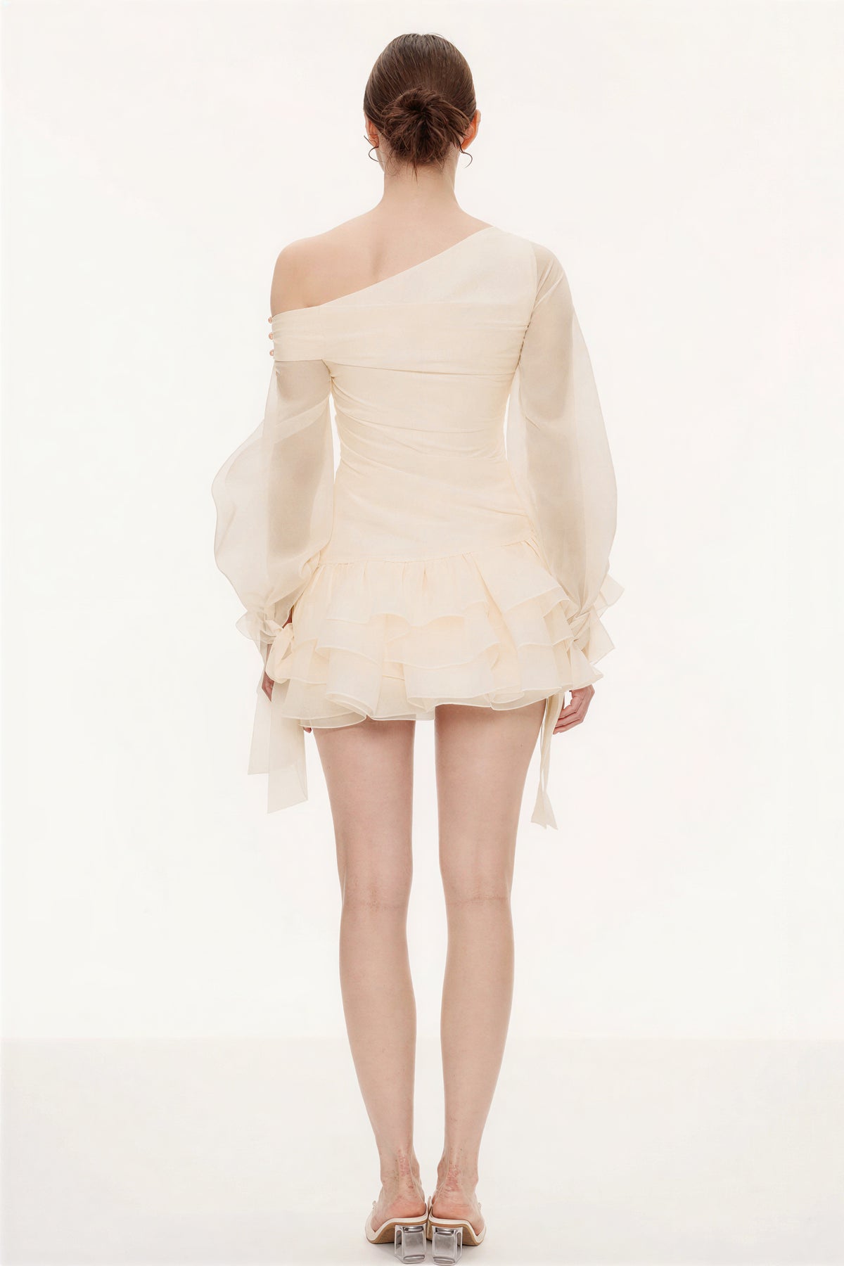 Bow Pleated One Shoulder Mini Dress