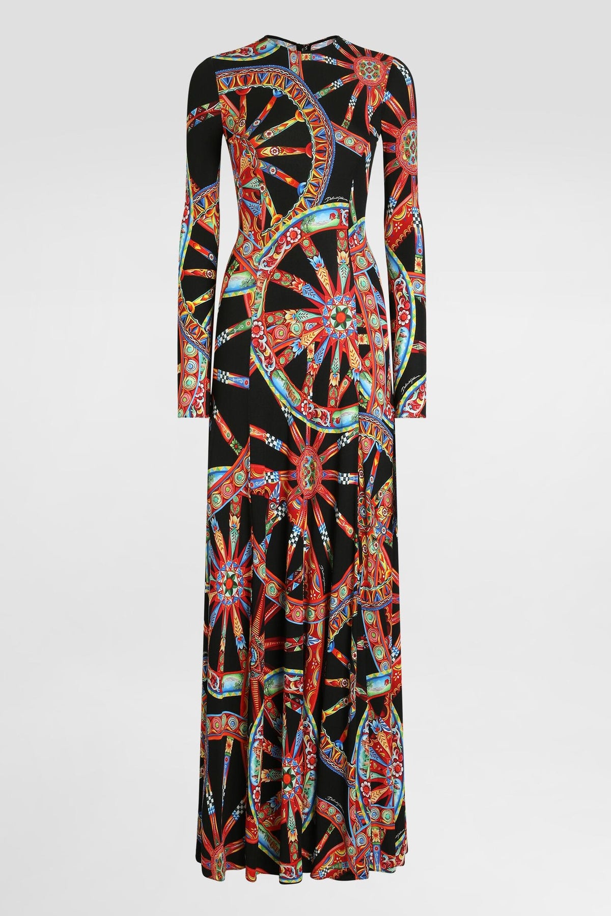 Abstract Print Round Neck Long Sleeve Maxi Dress