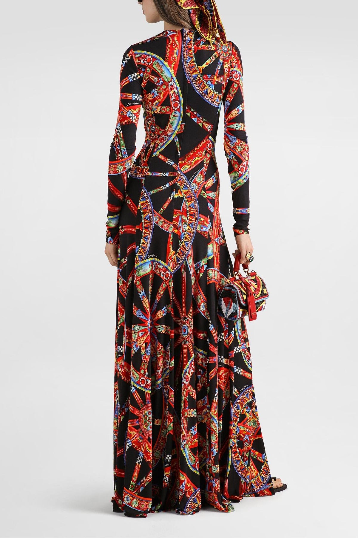 Abstract Print Round Neck Long Sleeve Maxi Dress