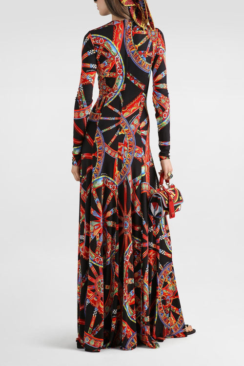 Abstract Print Round Neck Long Sleeve Maxi Dress