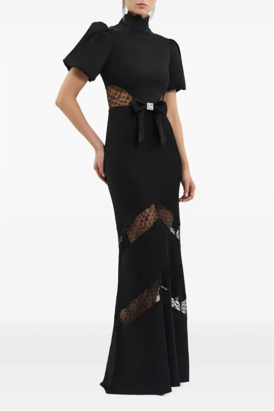 Lace Bow Puff Sleeve Maxi Dress