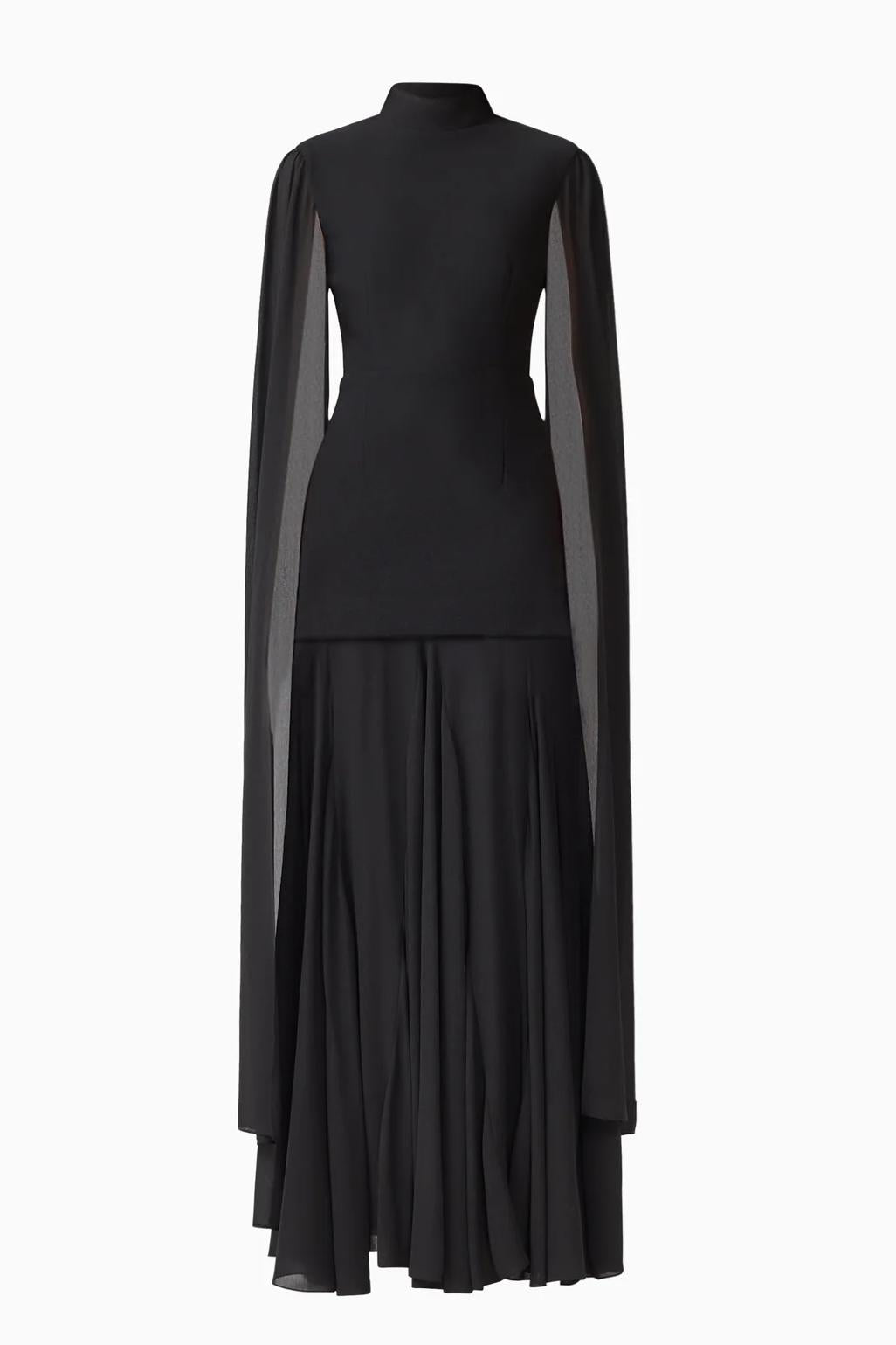 Solid High Neck Cape Sleeve Maxi Dress