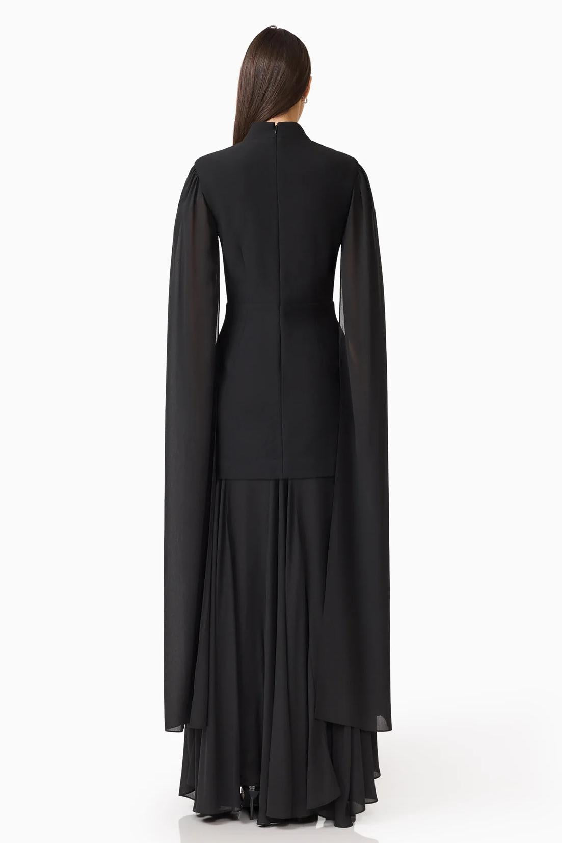 Solid High Neck Cape Sleeve Maxi Dress