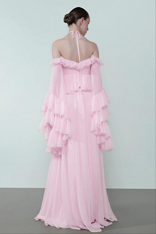 3D Flower Ruffle Top & High Waist Maxi Skirt Set