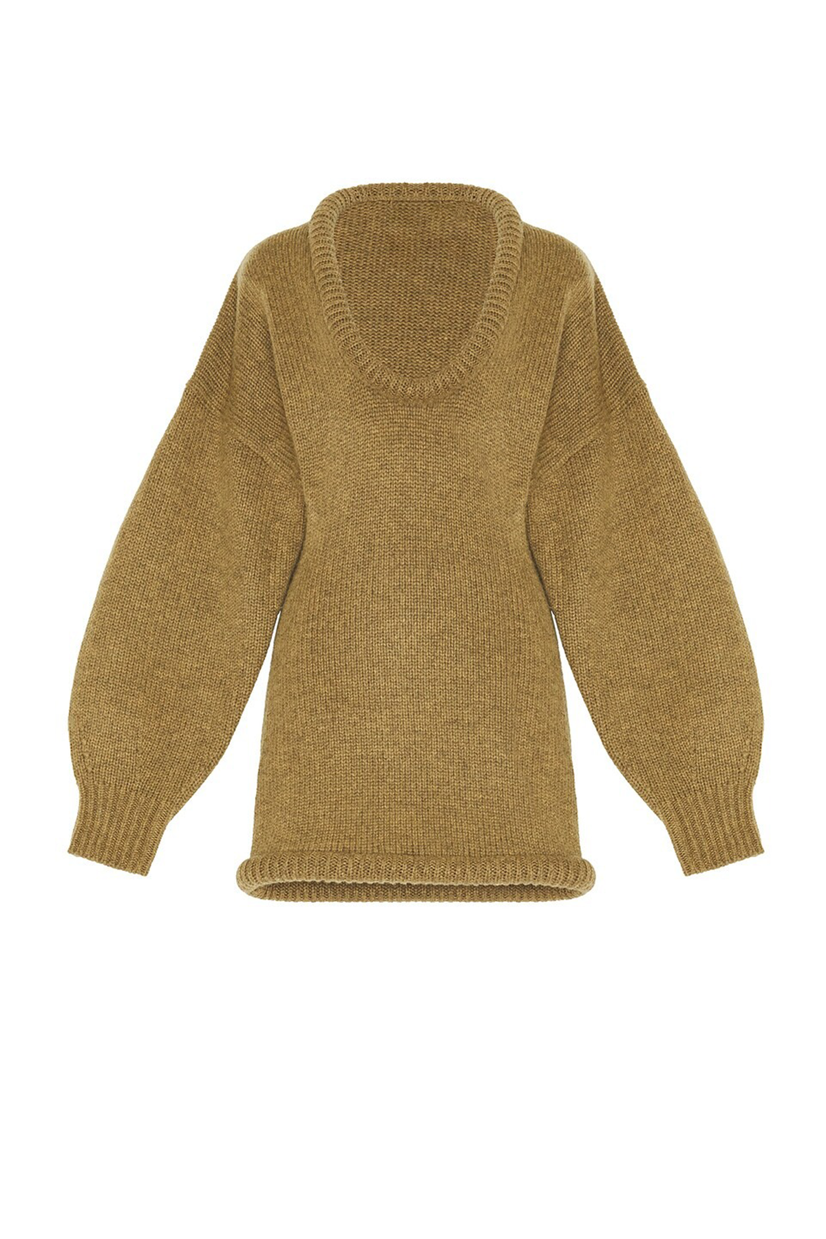 Knit U-Neck Lantern Sleeve Mini Dress