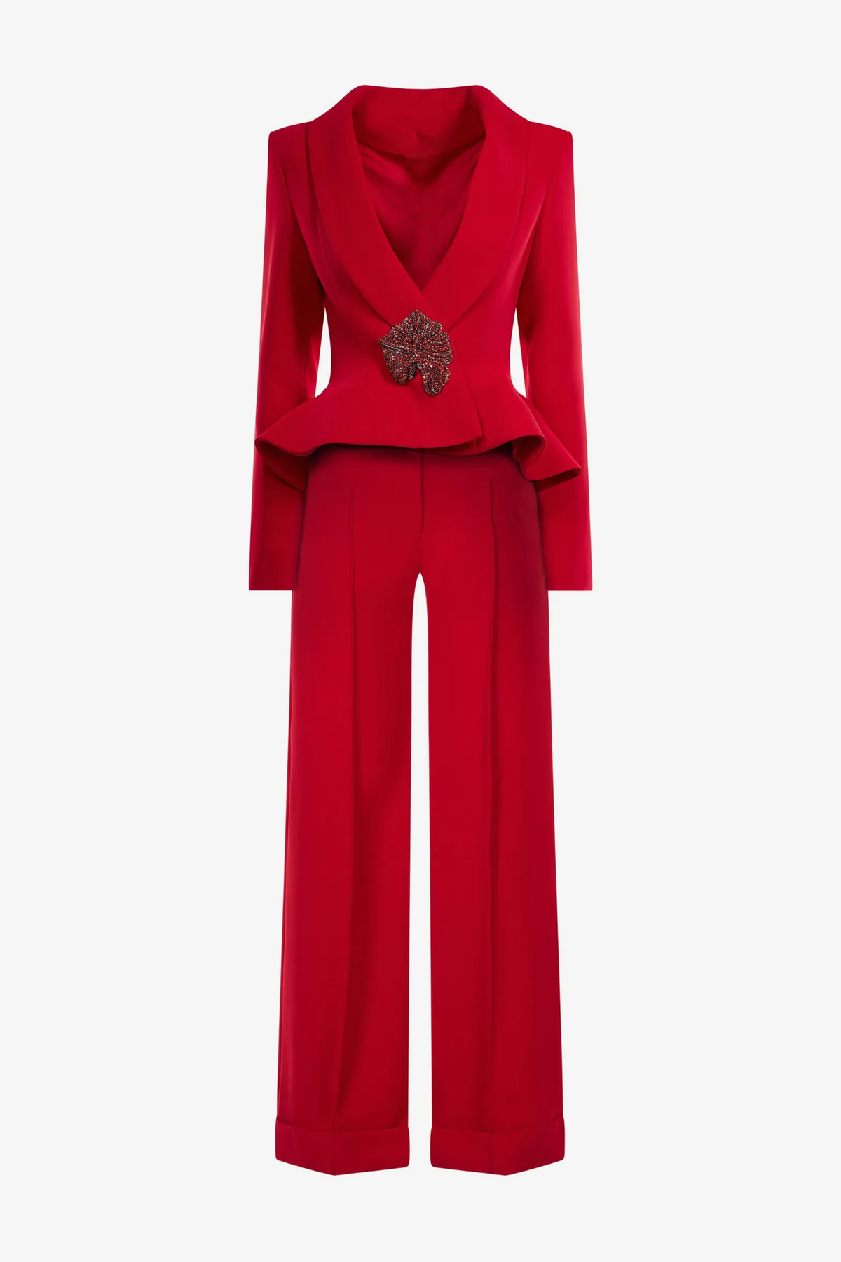 Nail Bead Embroidery Blazer & High Waist Wide Leg Pants Set