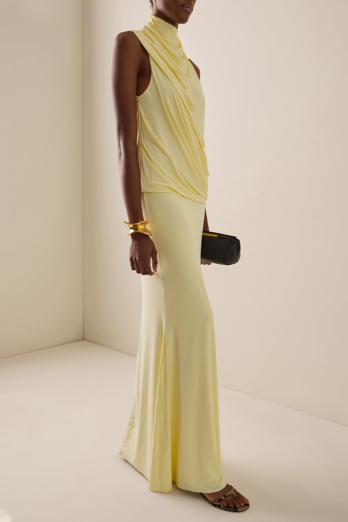 Solid Gathering Top & High Waist Maxi Skirt Set