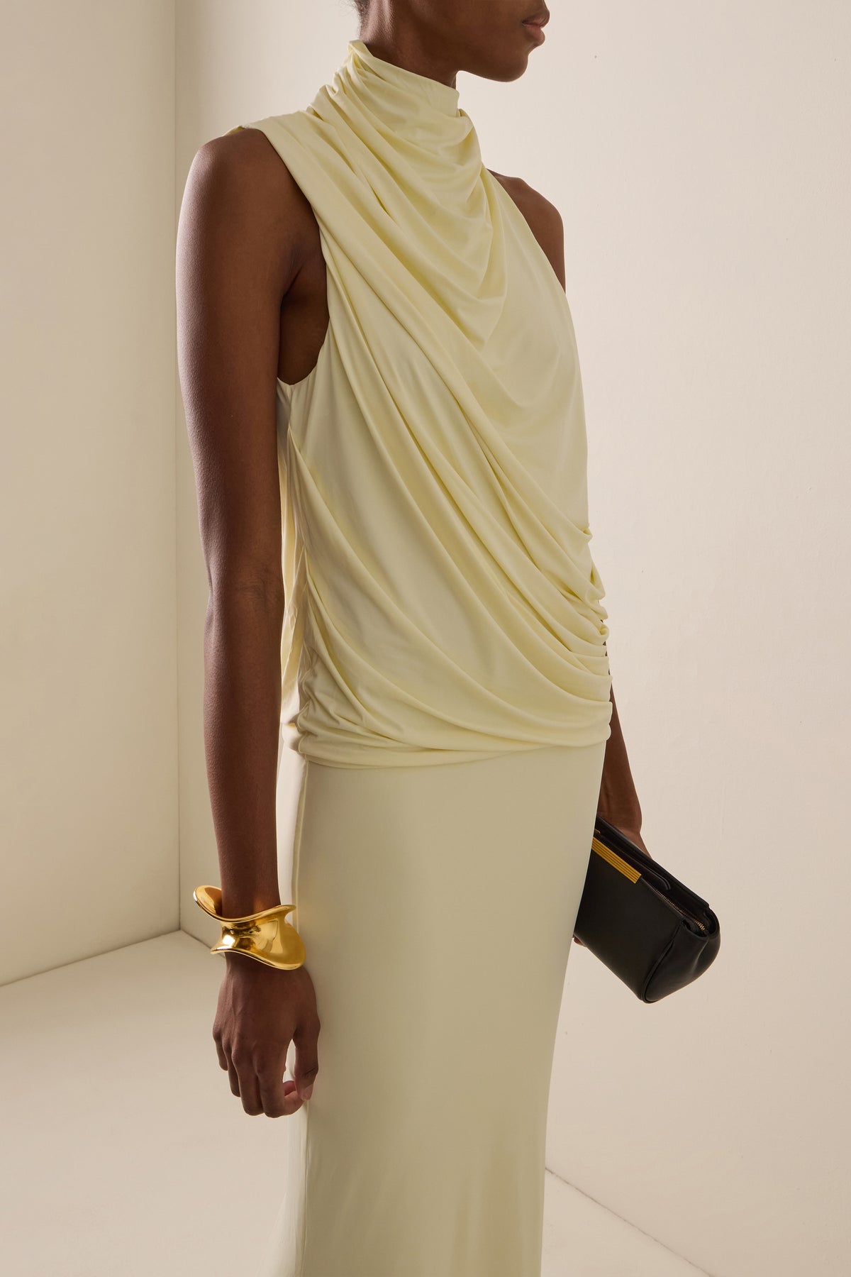 Solid Gathering Top & High Waist Maxi Skirt Set
