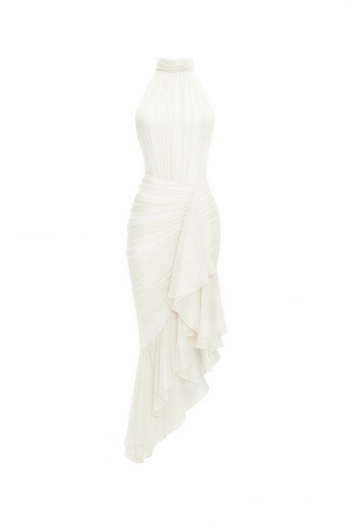 Halter Neck Pleated Ruffle Midi Dress