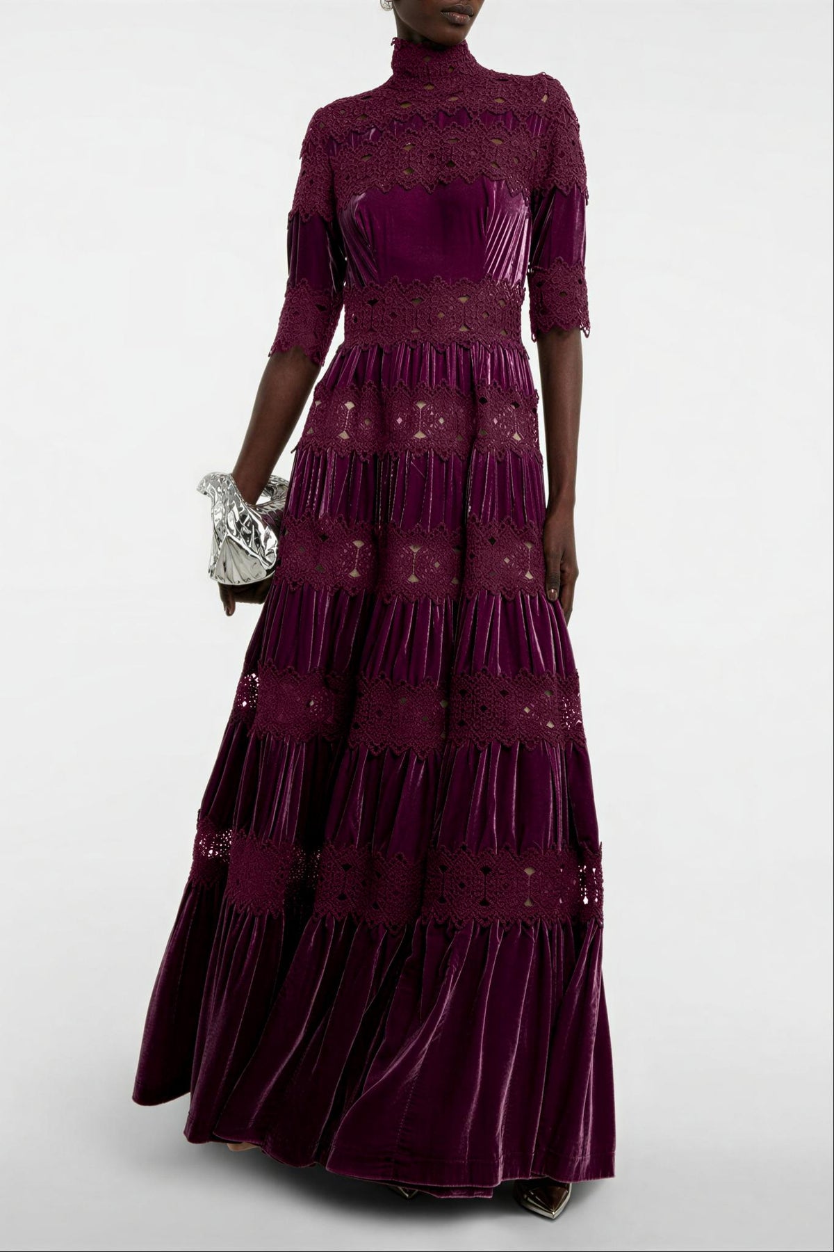 Lace Velvet High Neck Maxi Dress
