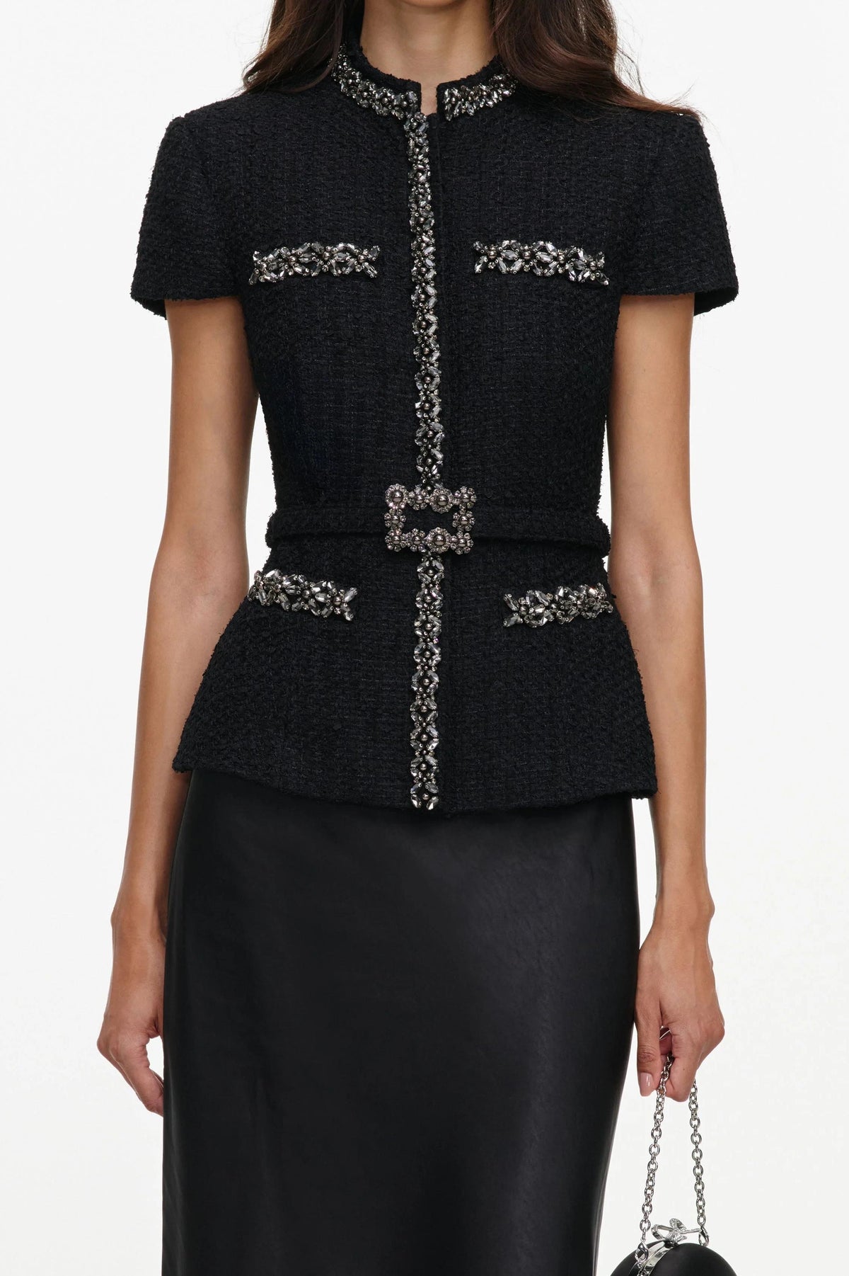 Rhinestone Rivets Satin Midi Dress With Belt