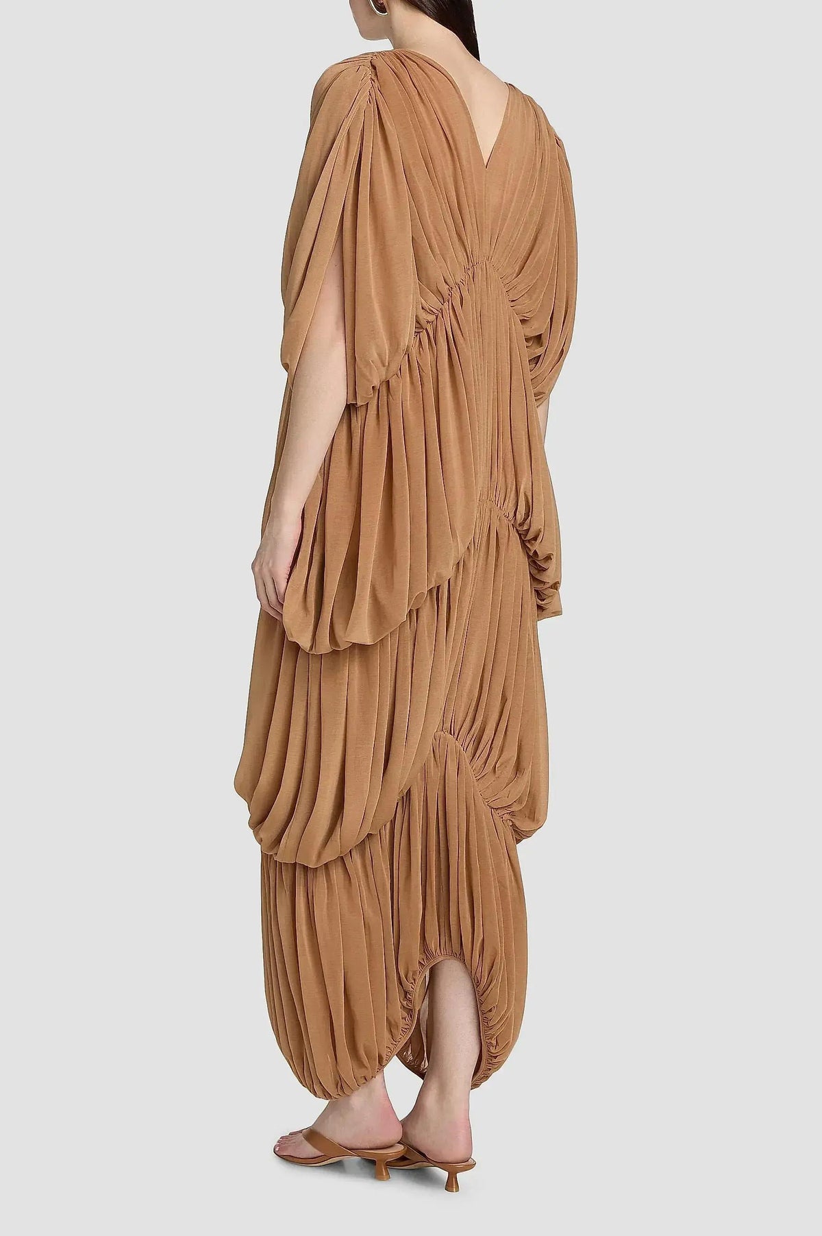 Solid Gathering Batwing Sleeve Midi Dress