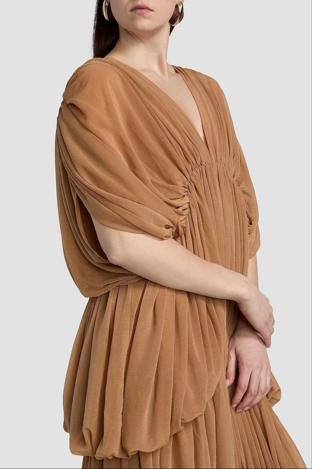Solid Gathering Batwing Sleeve Midi Dress