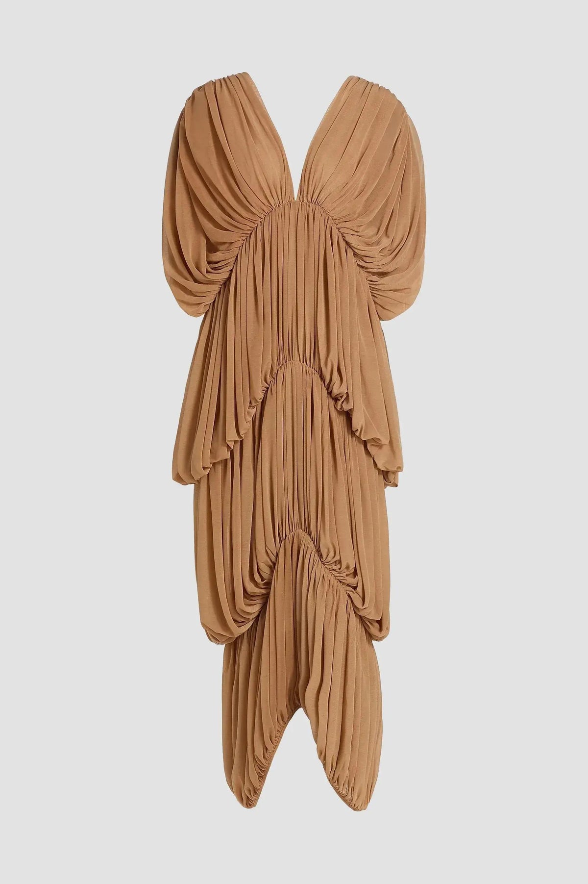 Solid Gathering Batwing Sleeve Midi Dress