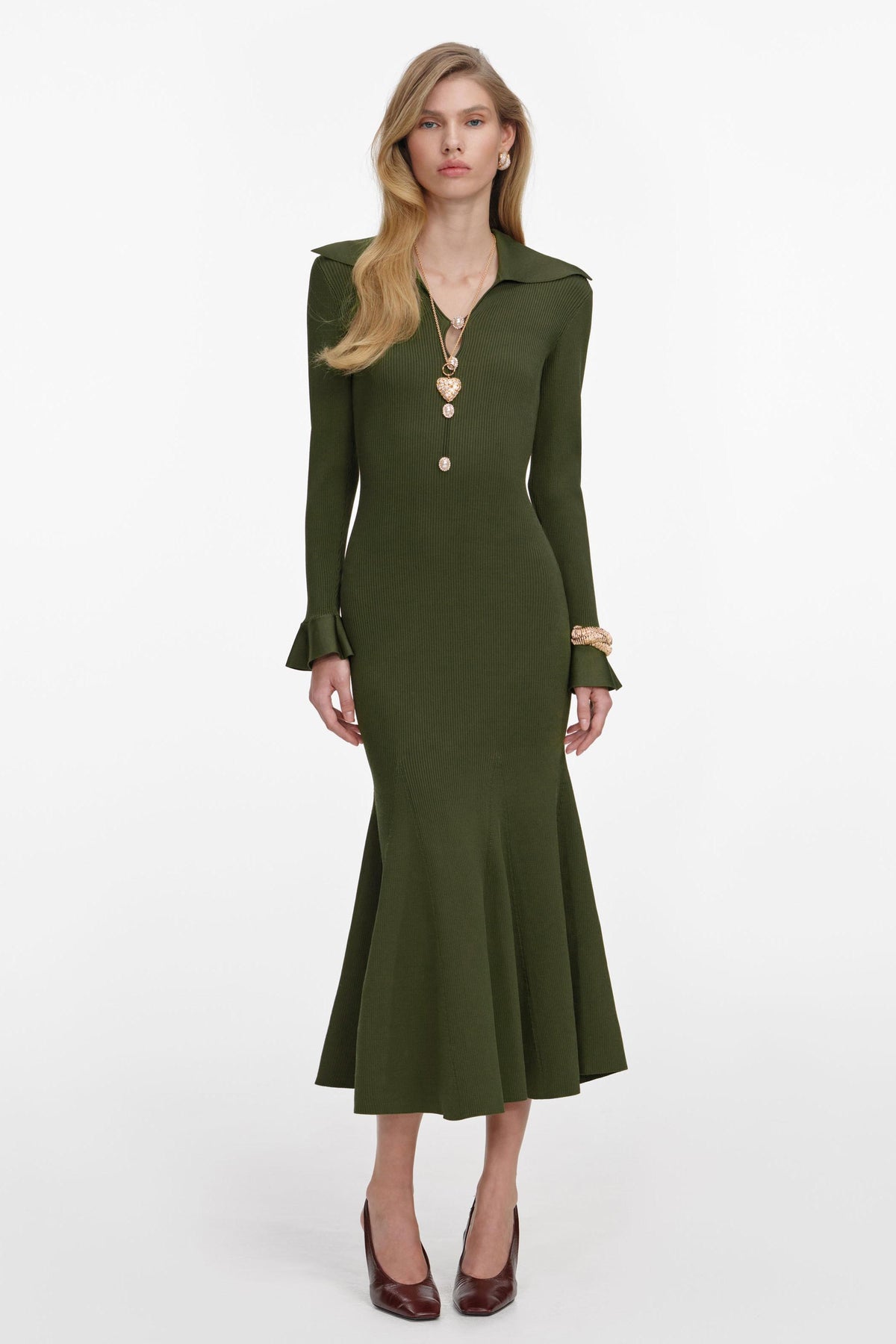 Flapped Long Sleeve Midi Dress