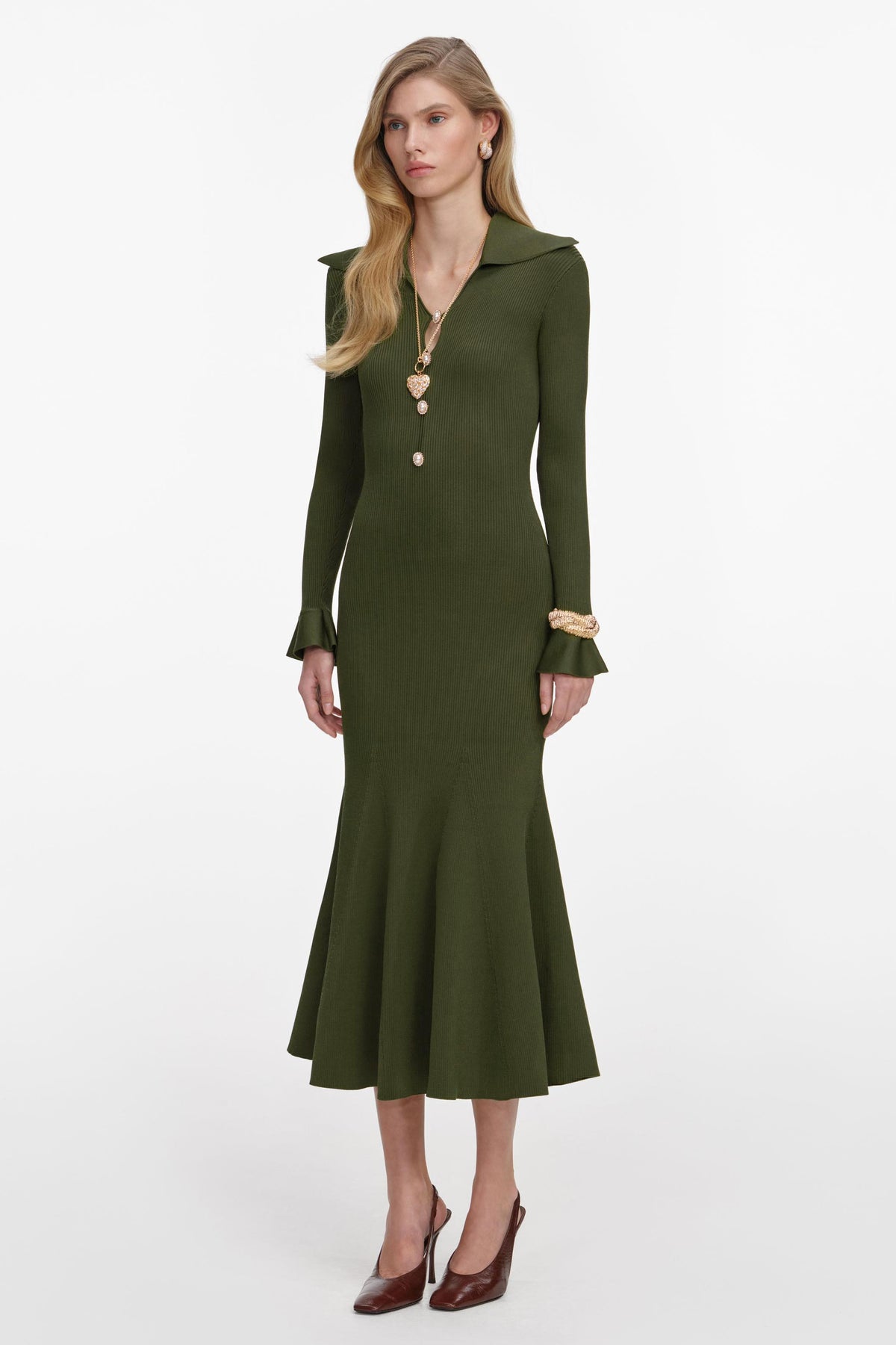 Flapped Long Sleeve Midi Dress