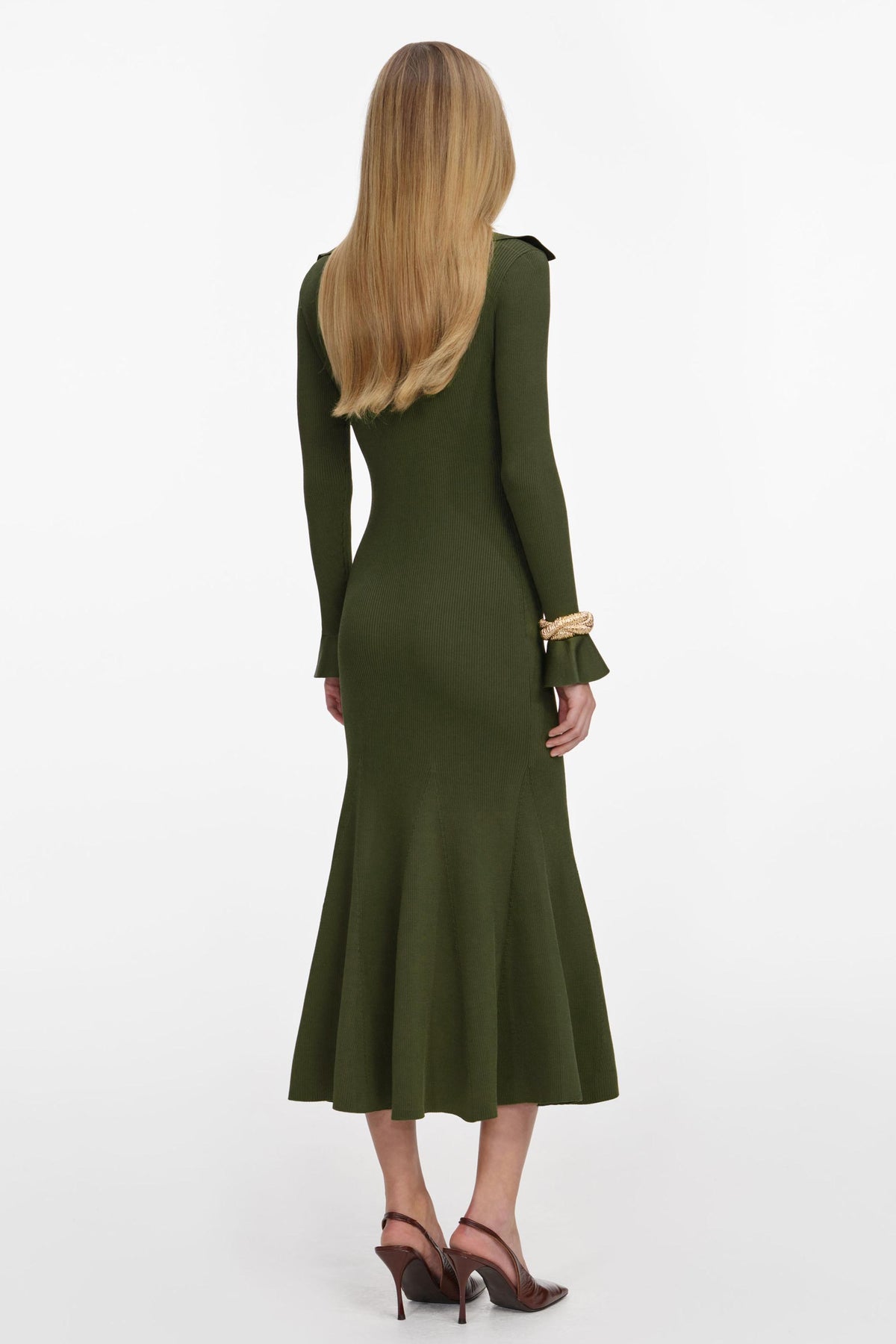 Flapped Long Sleeve Midi Dress