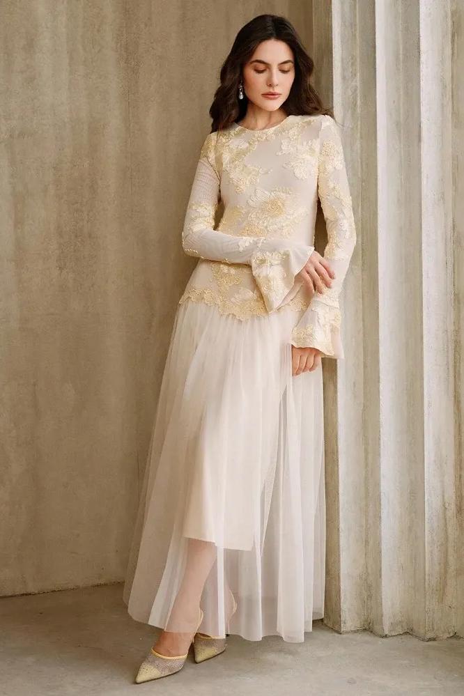 Embroidered Round Neck Midi Dress