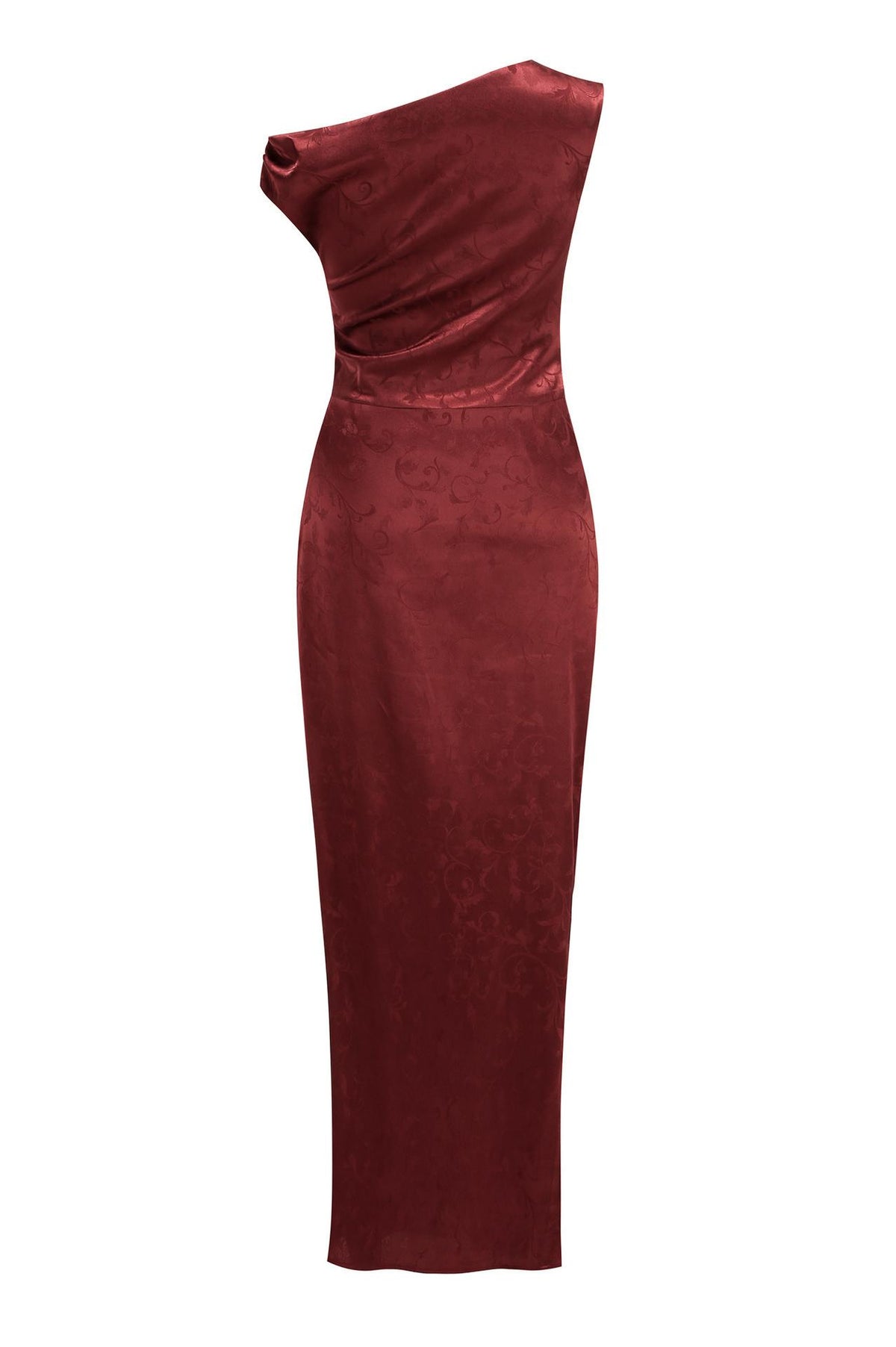 Skew Collar Knotted Gathering Maxi Dress