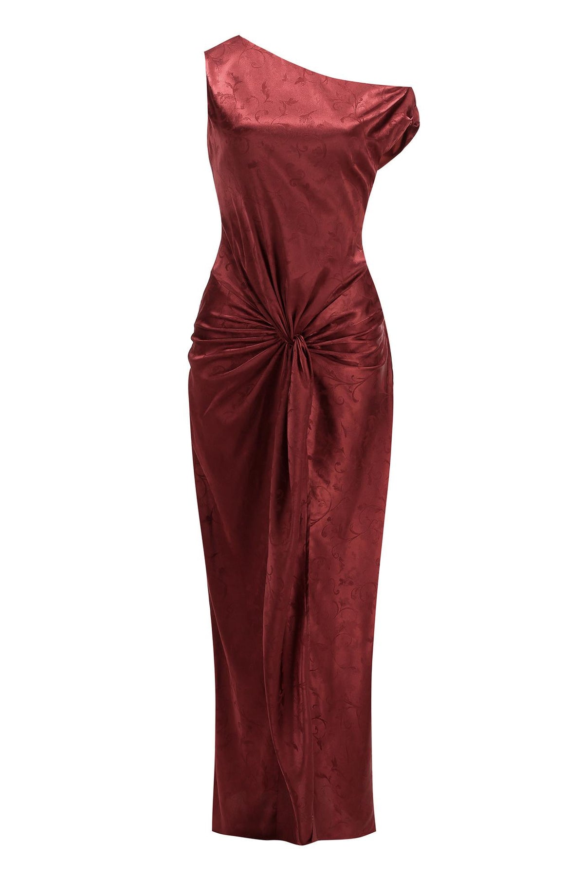 Skew Collar Knotted Gathering Maxi Dress