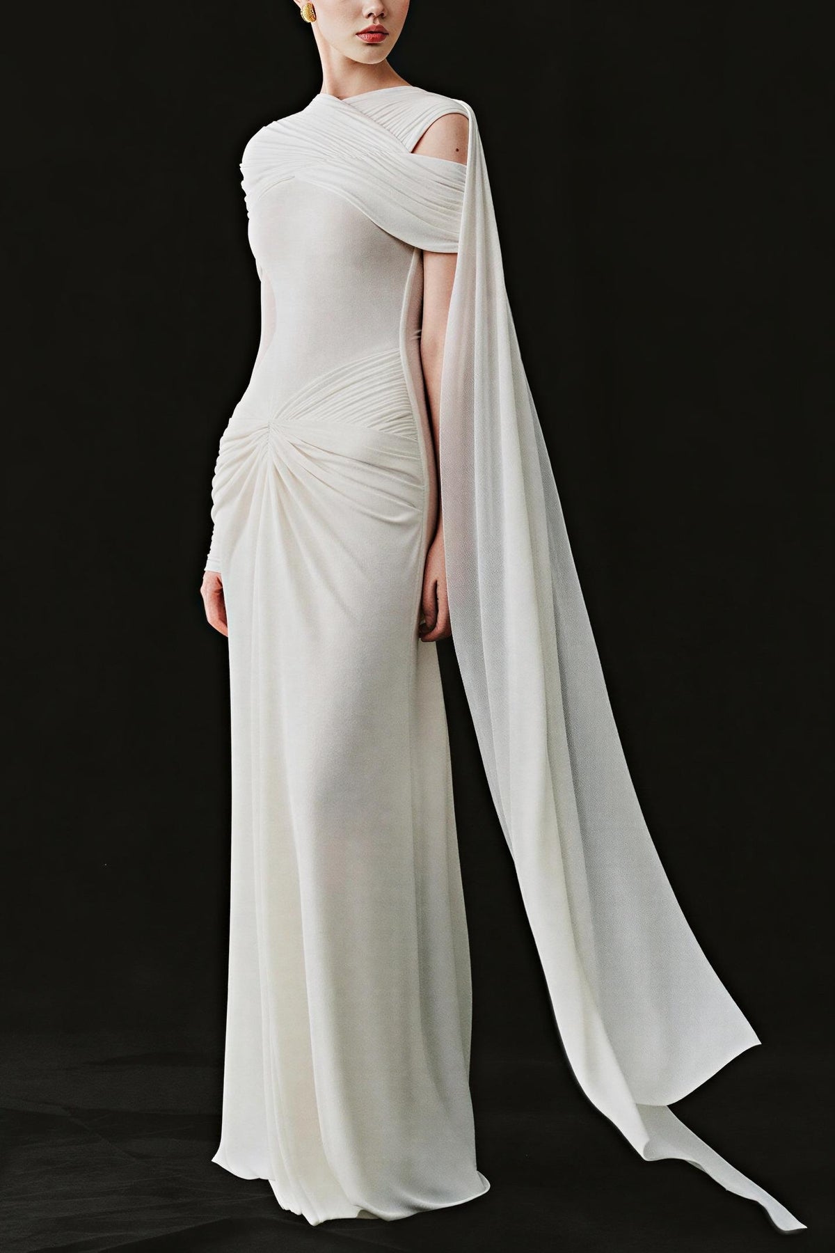 Twisted Gathering Cape Maxi Dress