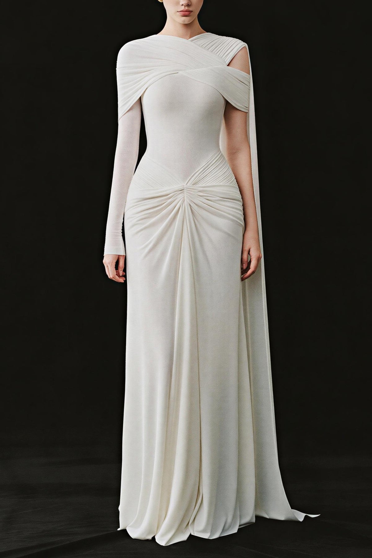 Twisted Gathering Cape Maxi Dress