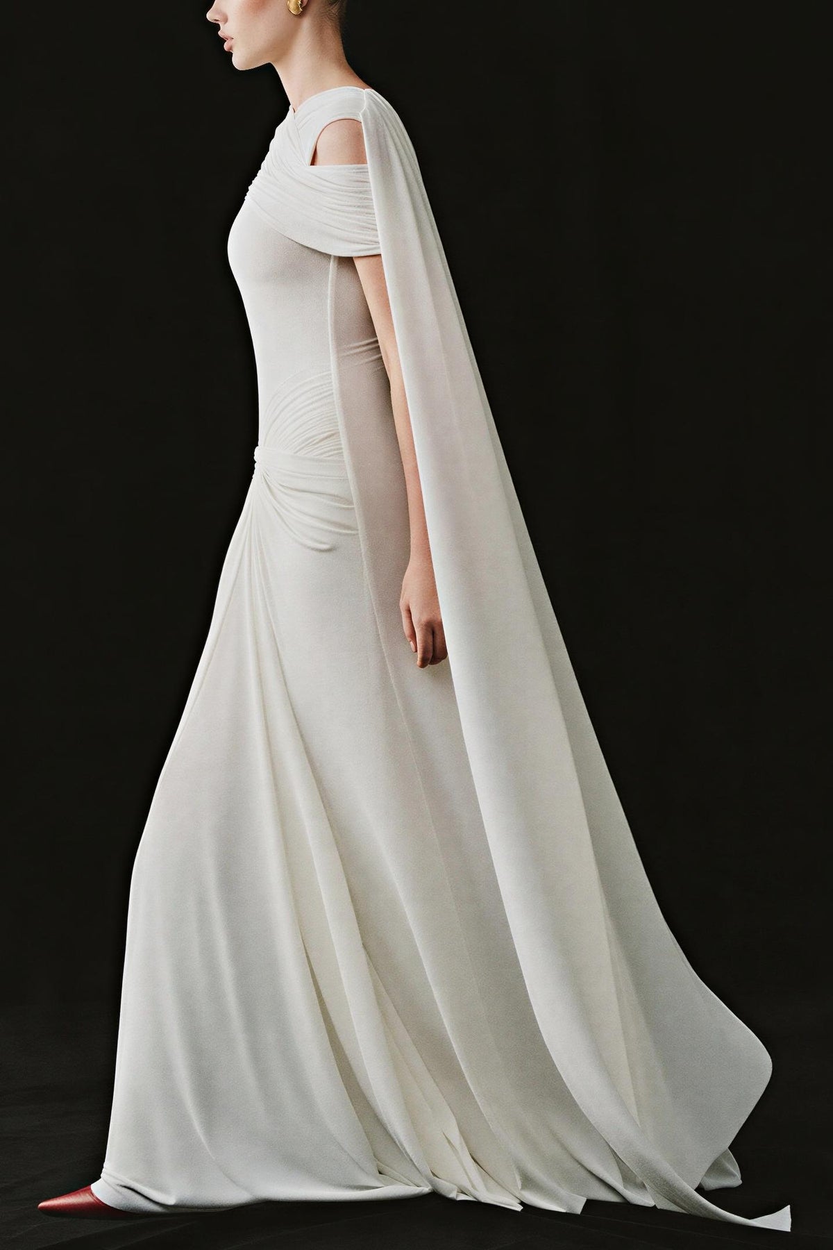 Twisted Gathering Cape Maxi Dress