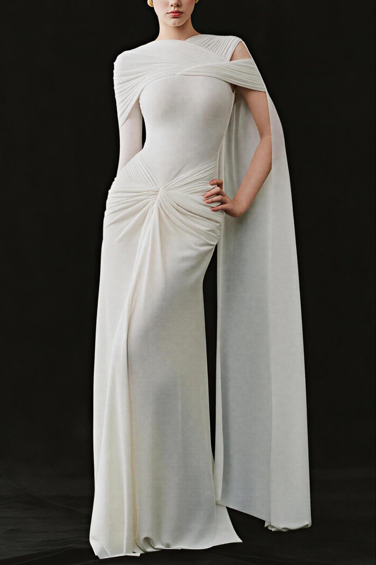 Twisted Gathering Cape Maxi Dress