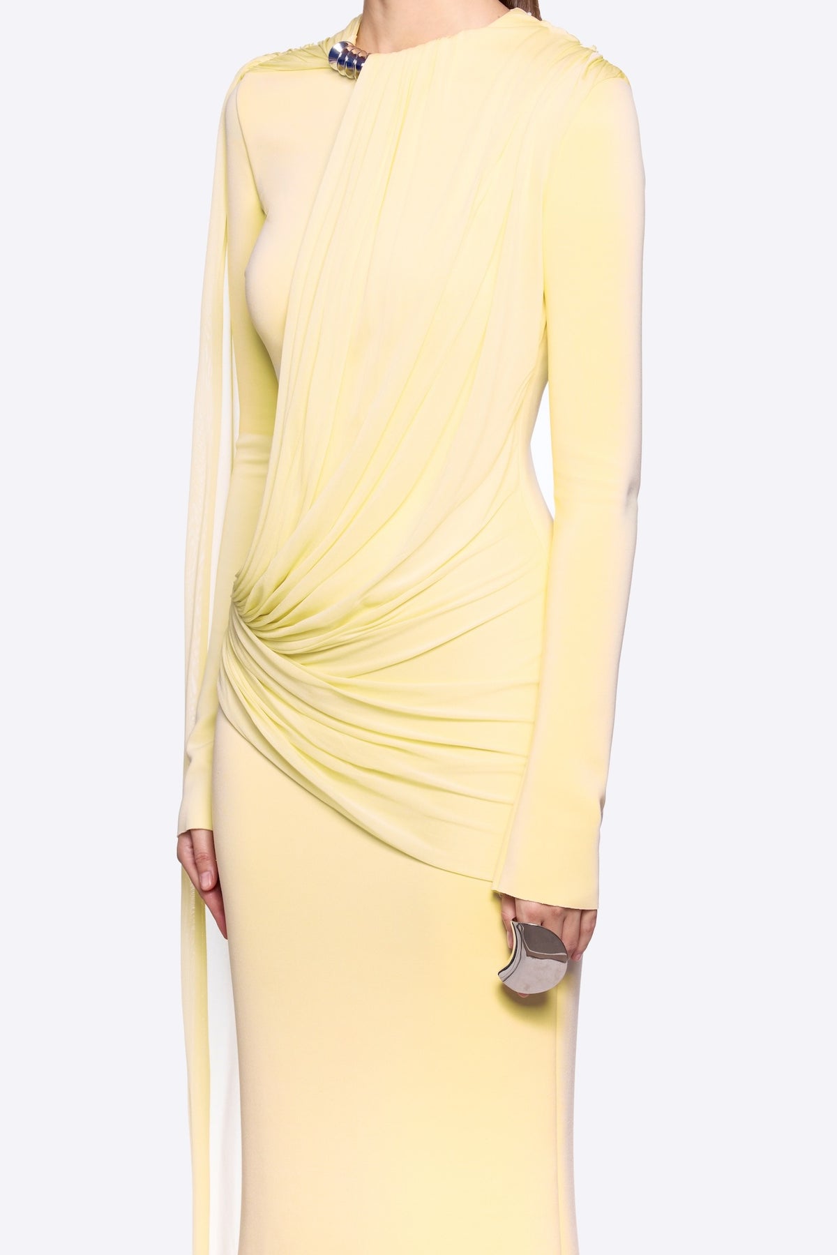 Gathering Cape Long Sleeve Maxi Dress