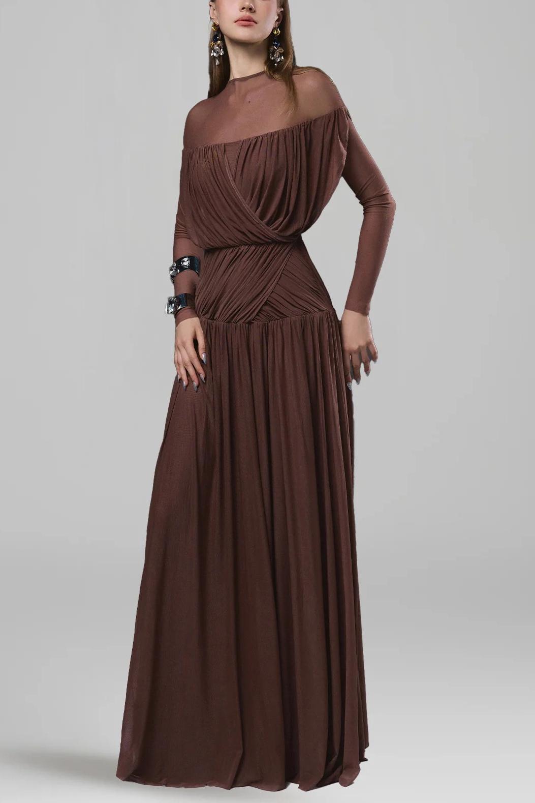 Twisted Ruched Long Sleeve Maxi Dress
