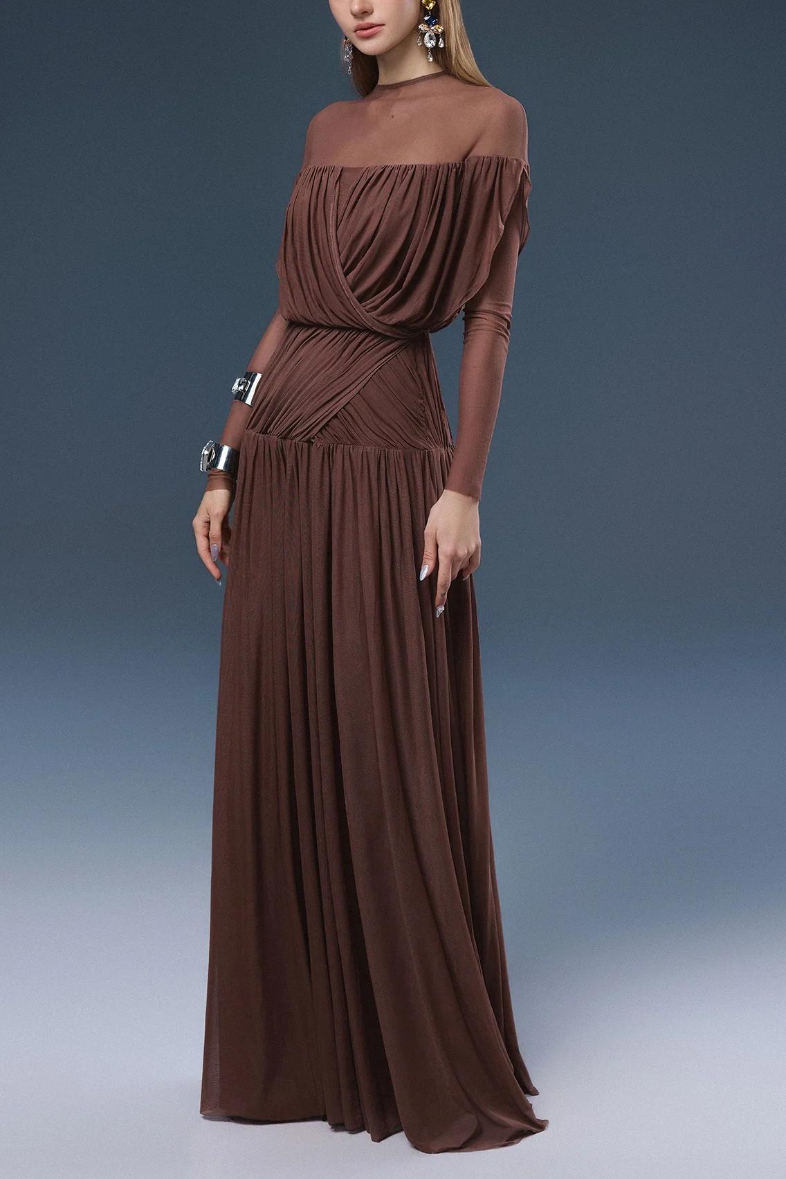 Twisted Ruched Long Sleeve Maxi Dress