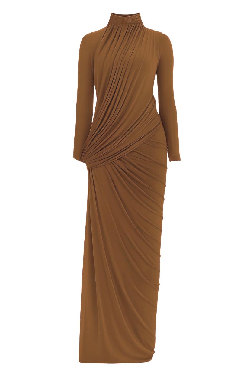 Mesh Gathering Long Sleeve Maxi Dress