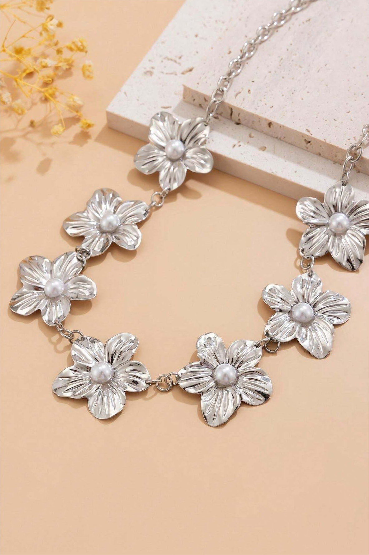 Faux Pearl Metal Flowers Waist Chain