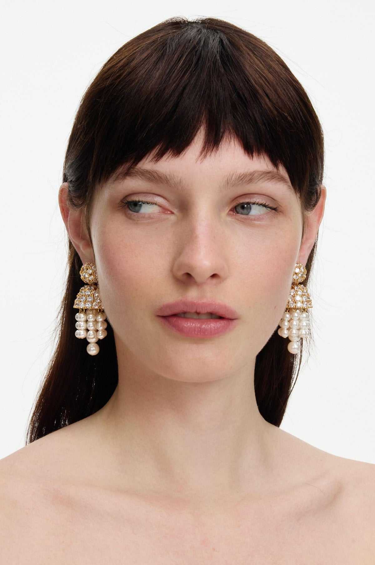Gold Crystal Cluster Faux Pearl Drop Earrings