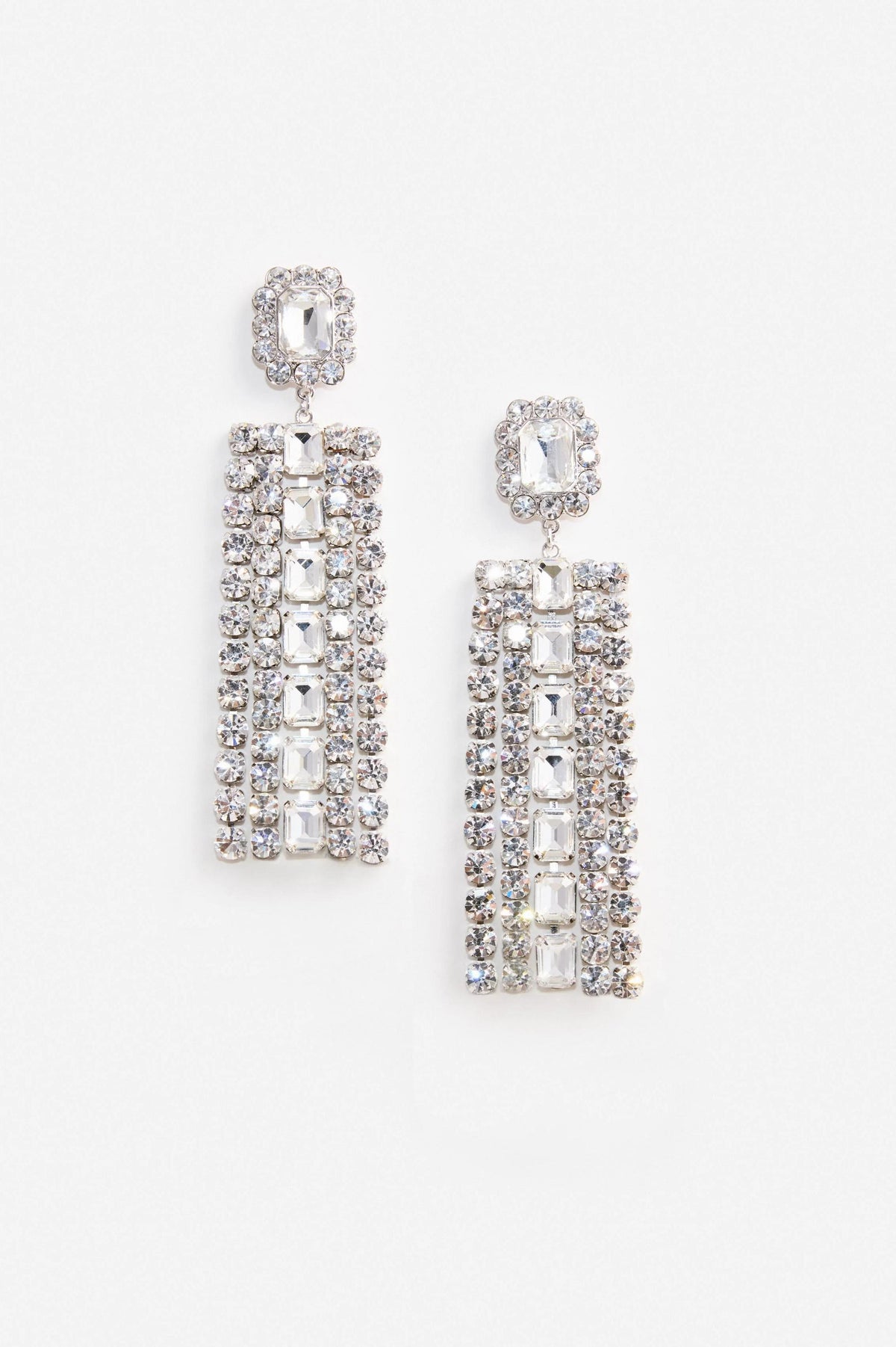 Rectangle Crystal Tassel Earrings