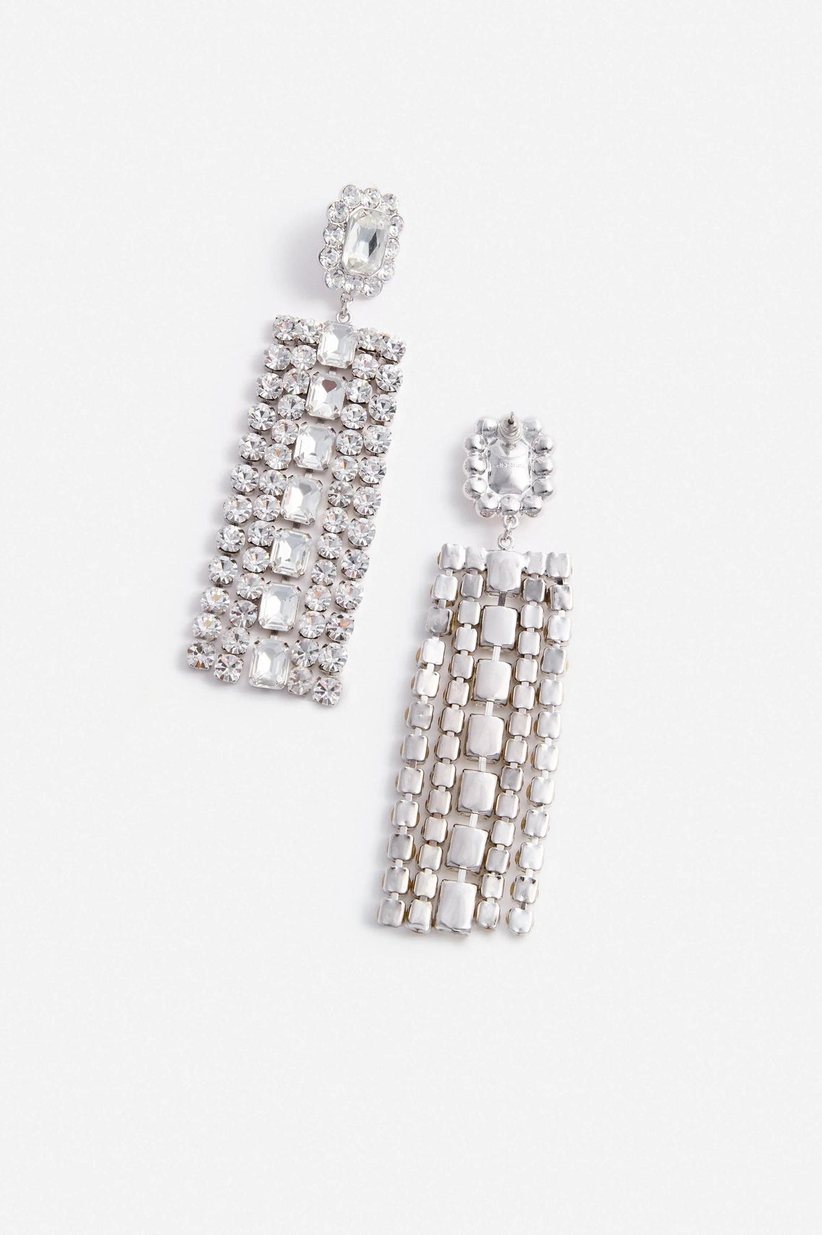 Rectangle Crystal Tassel Earrings