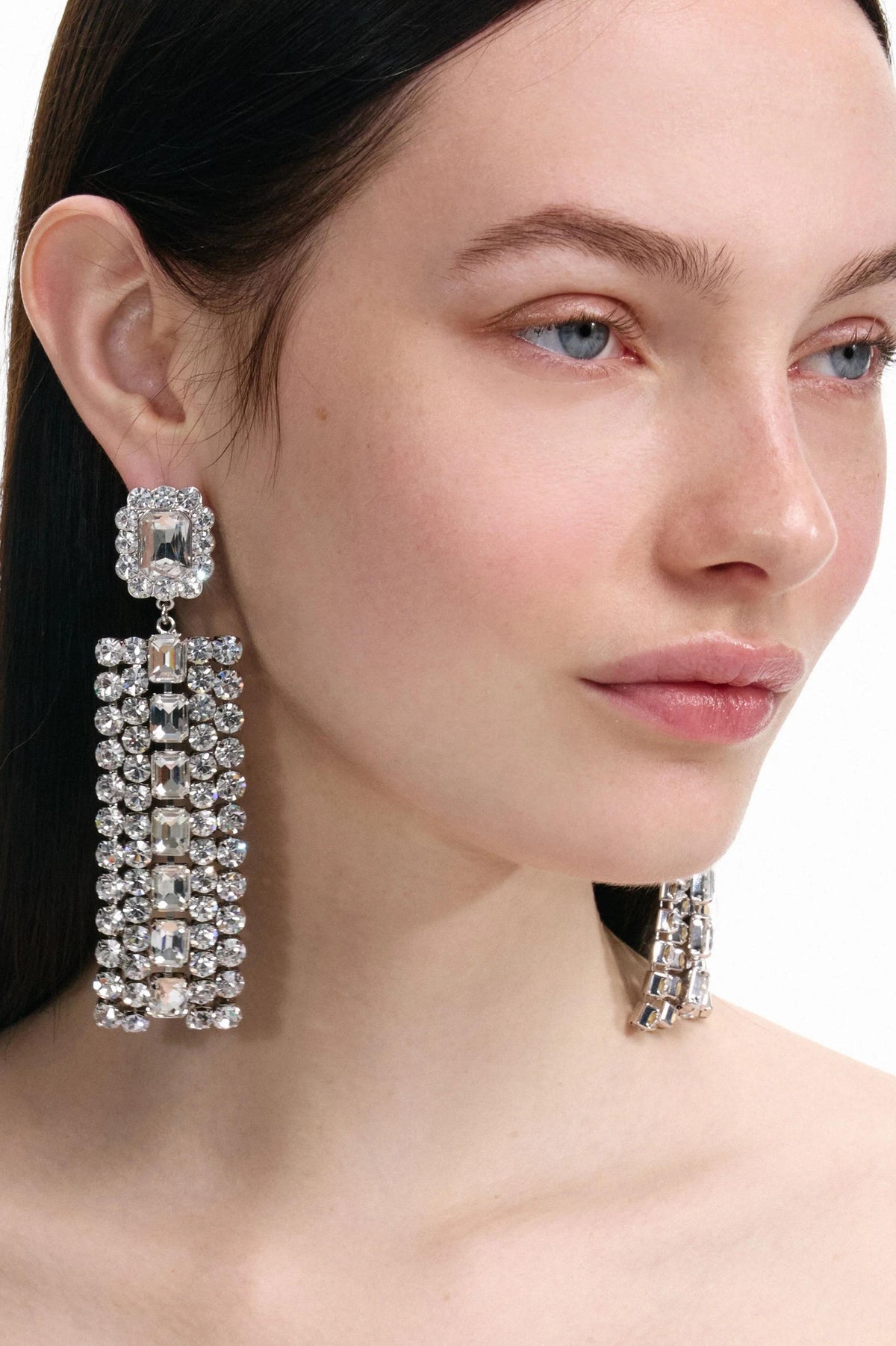 Rectangle Crystal Tassel Earrings