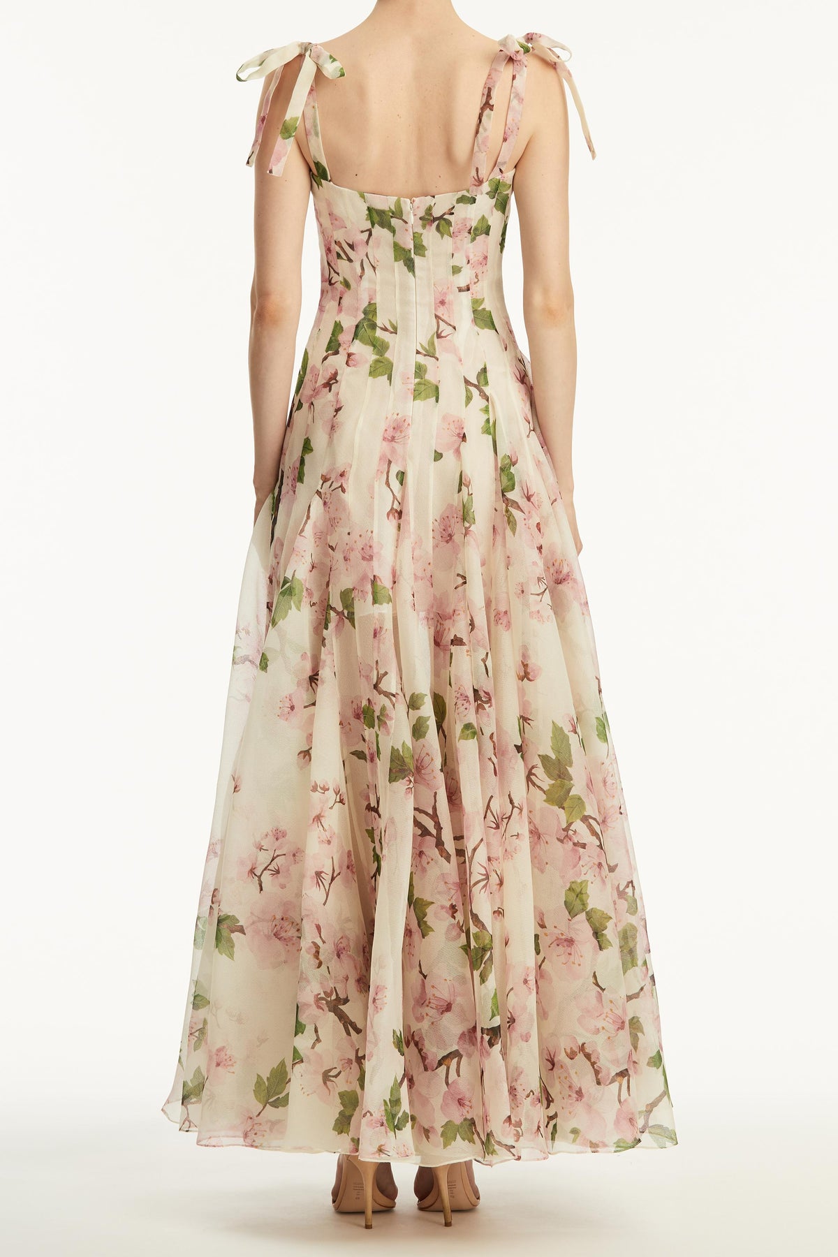 Floral Ruched Sweetheart Neck Maxi Dress