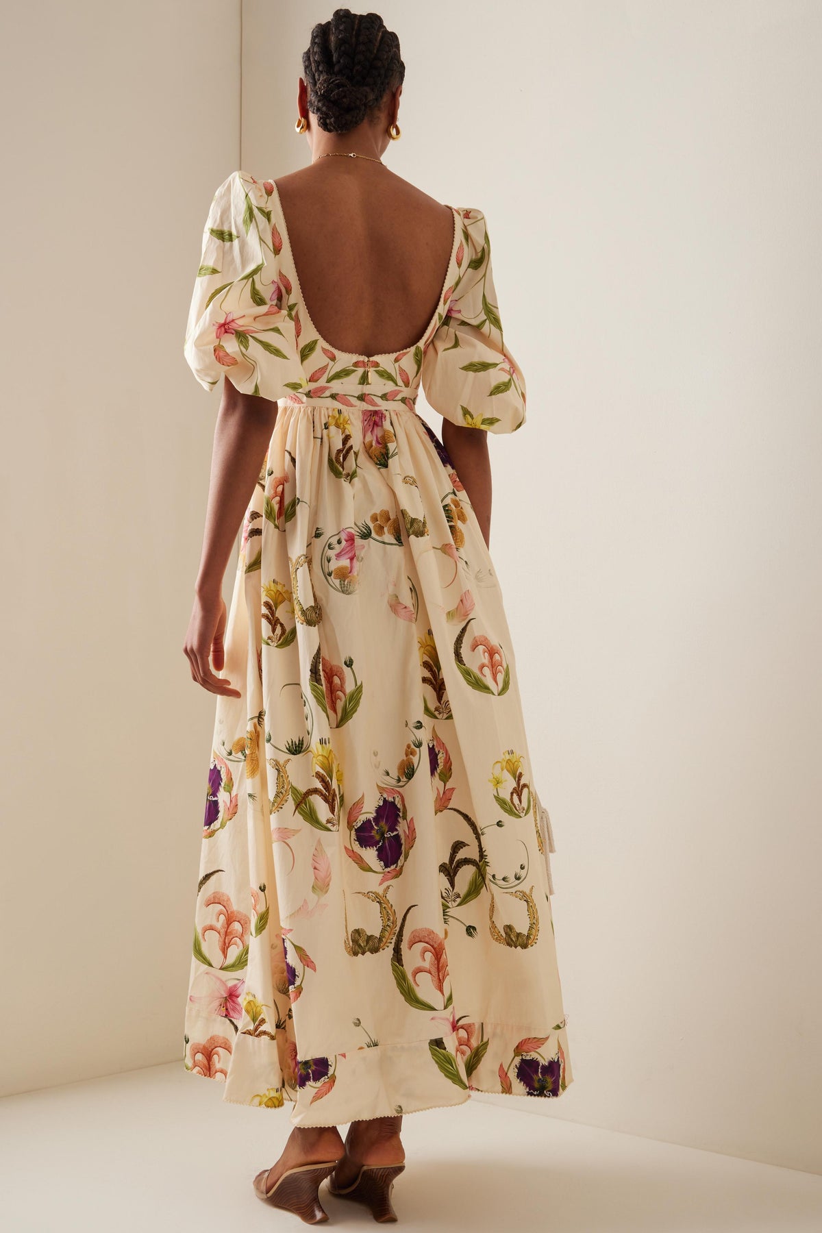 Floral Embroidery Puff Sleeve Square Collar Maxi Dress