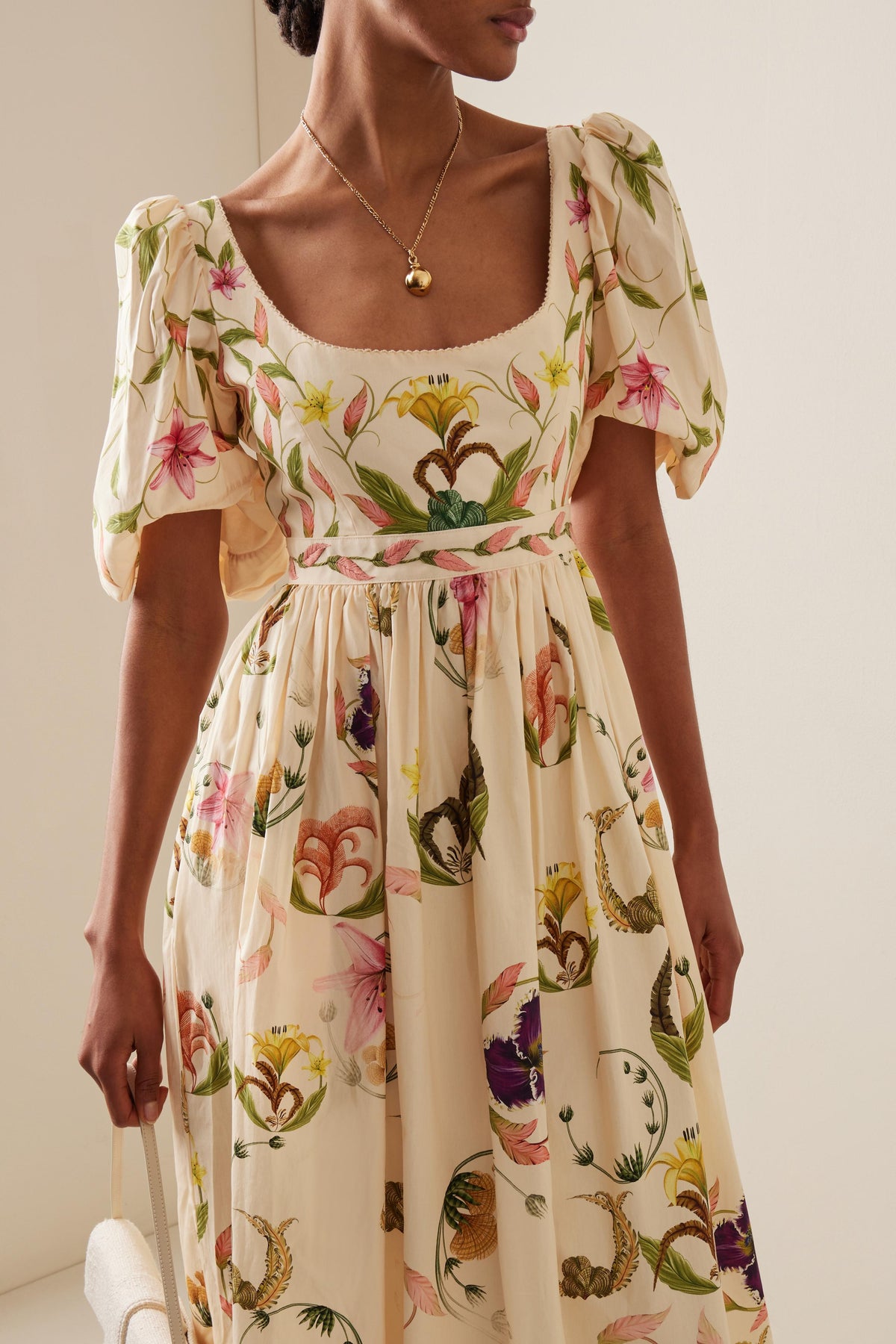 Floral Embroidery Puff Sleeve Square Collar Maxi Dress