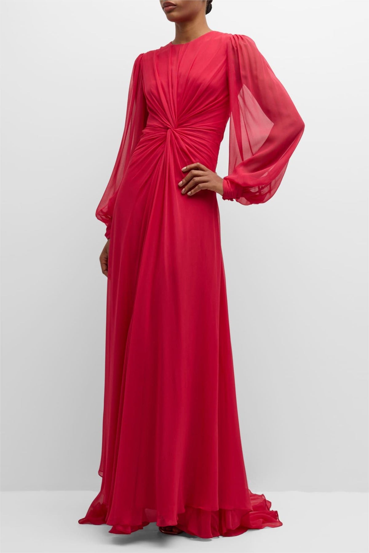 Solid Knotted Lantern Sleeve Maxi Dress