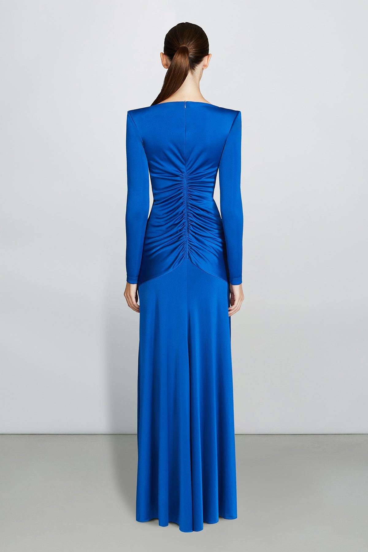 Solid Gathered Boat Neck Midi Dress