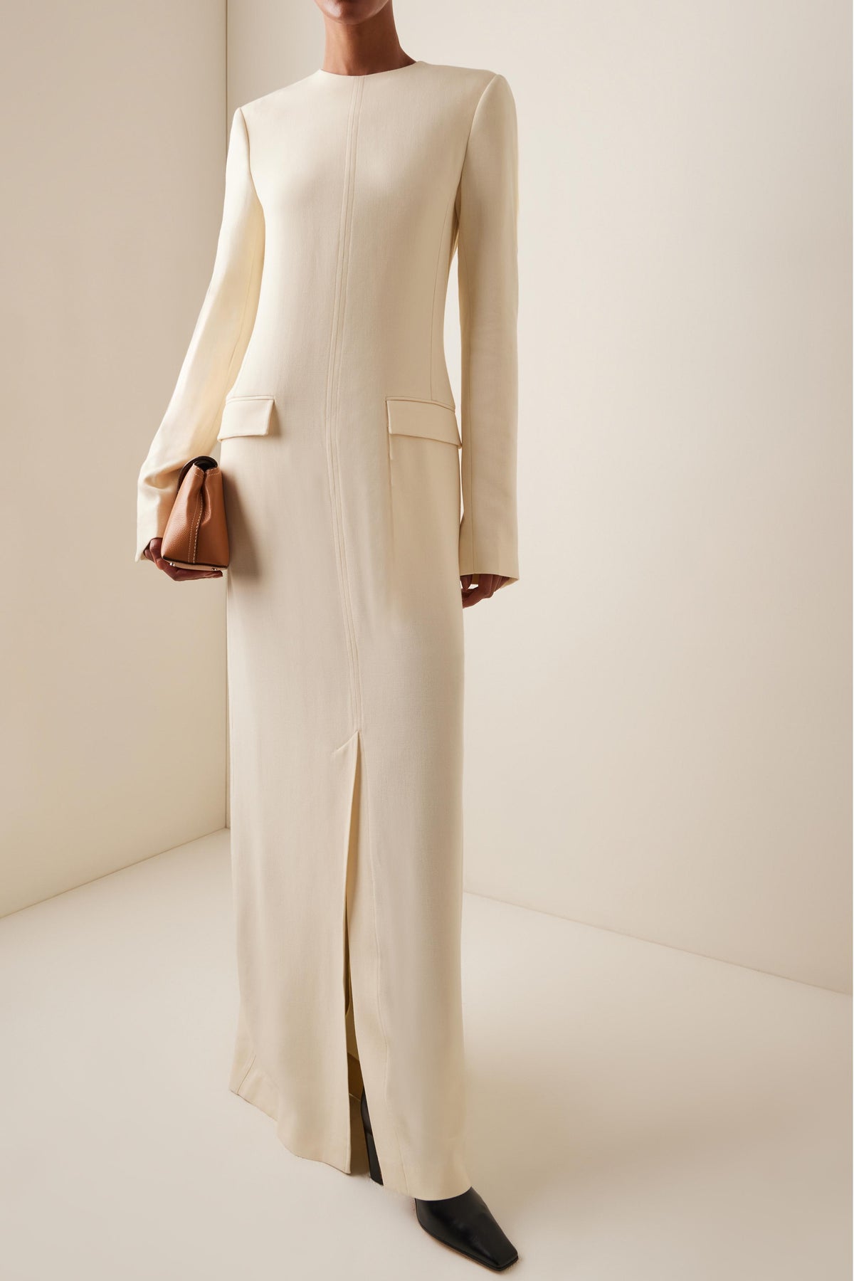 Solid Long Sleeve Split Maxi Dress