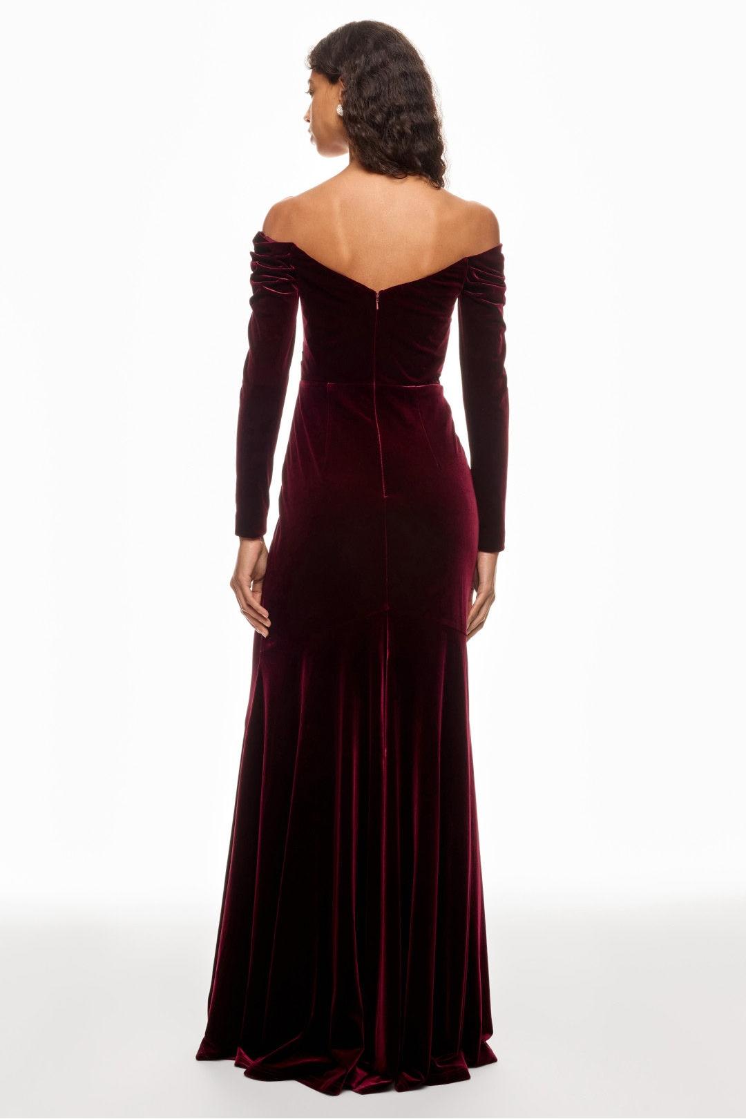 Velvet Solid Off-Shoulder Maxi Dress