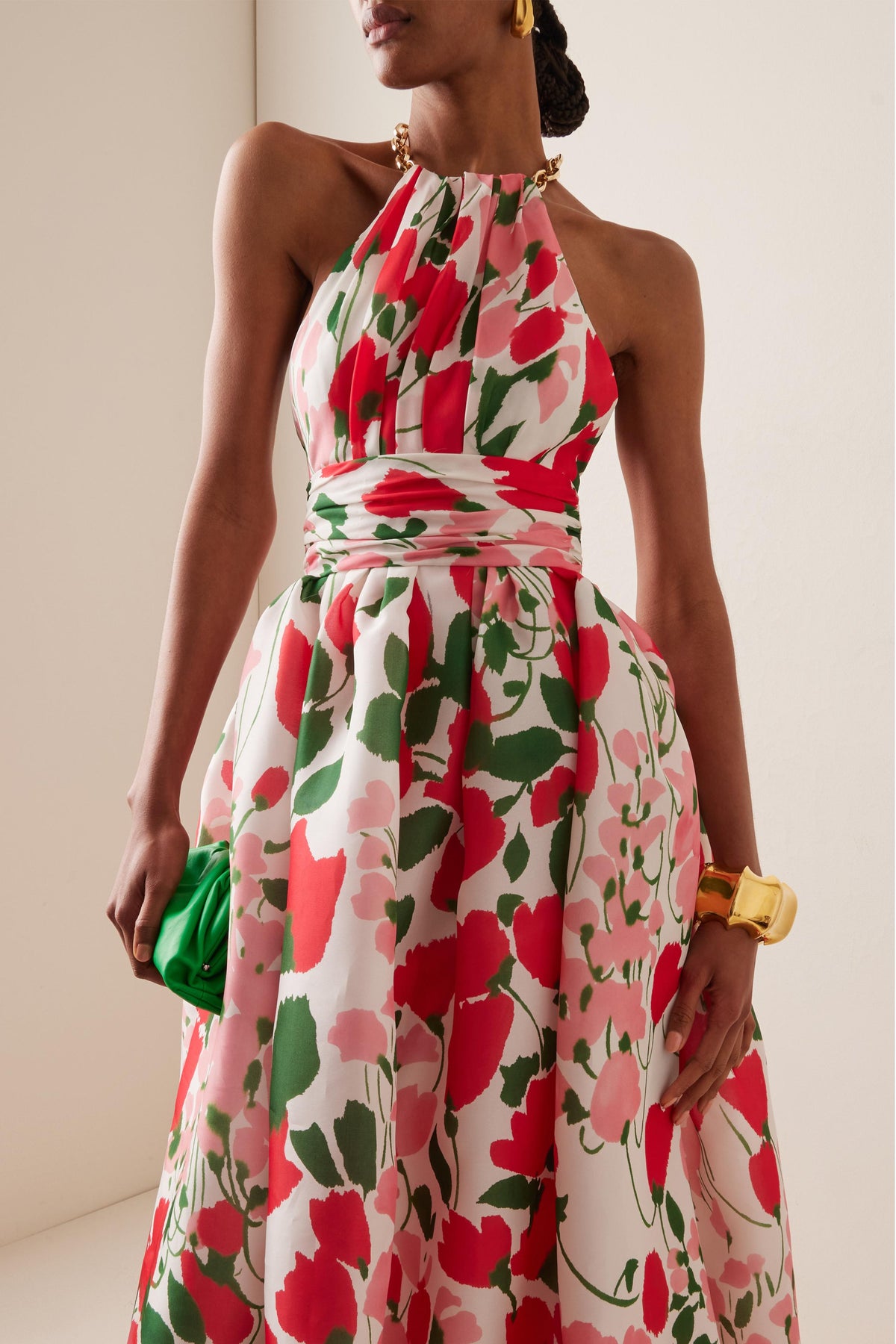 Metal Halter Neck Floral Maxi Dress