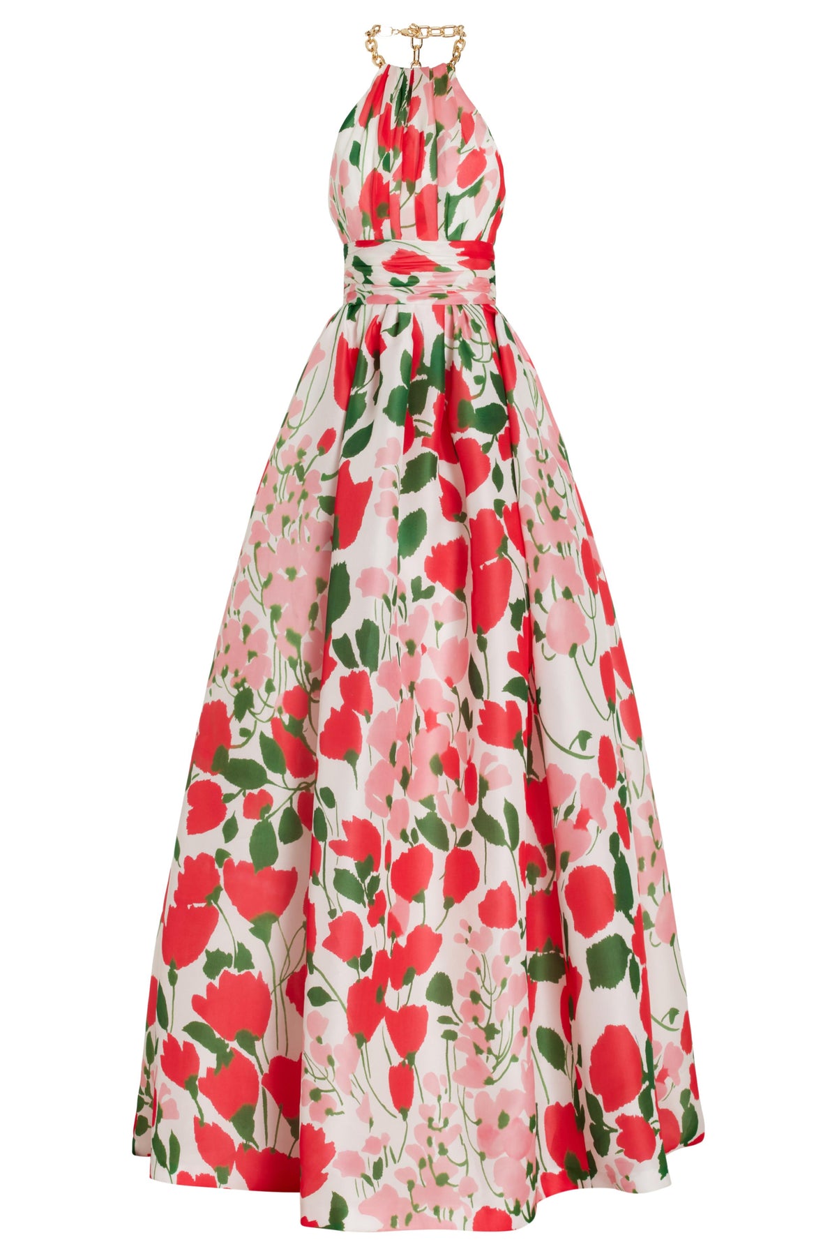 Metal Halter Neck Floral Maxi Dress